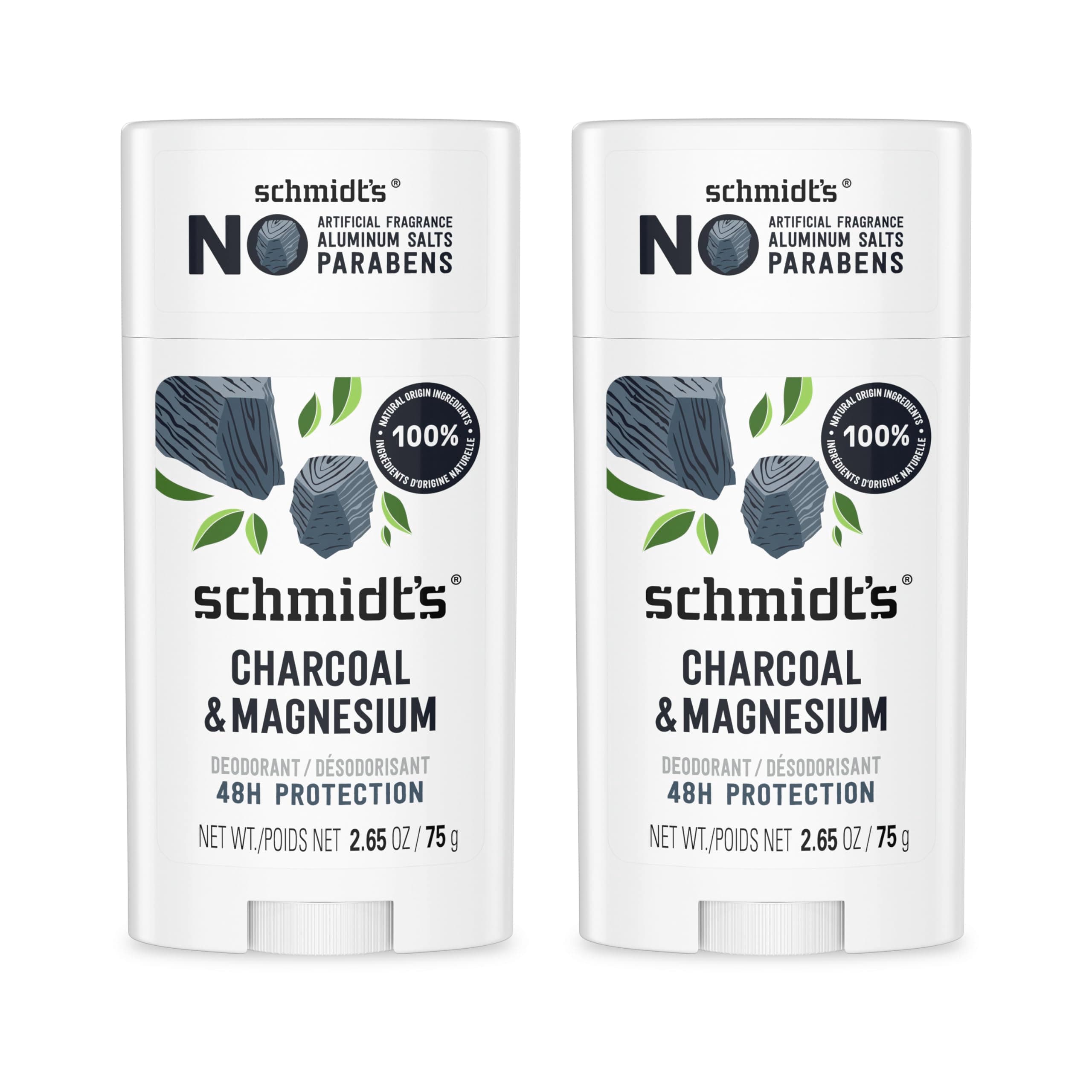 Aluminum Free Natural Deodorant for Women and Men, Charcoal & Magnesium with 24 Hour Odor Protection, Certified Natural, Vegan, Fresh, 2.65 Oz, Pack of 2