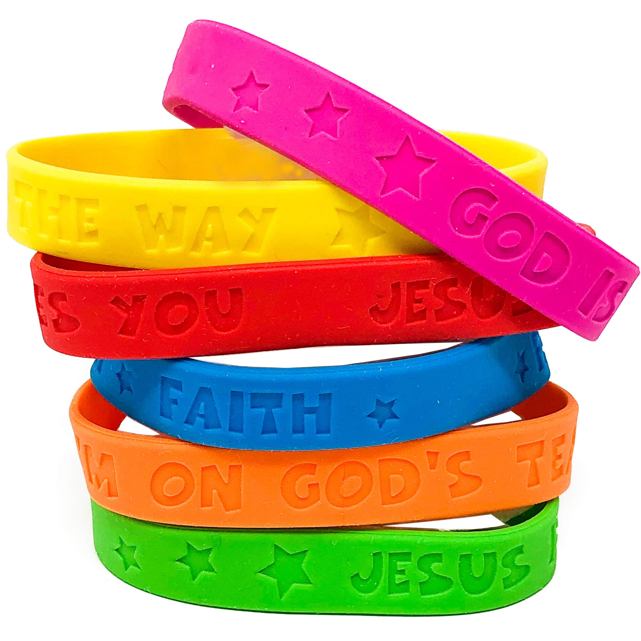 Podzly 100 Pack of Christian Bracelets - Motivational Silicone Wristbands with Religious Sayings, Bible-Inspired Jewelry Gift for All Ages, Durable & Adjustable - Assorted Colors, One Size Fits Most