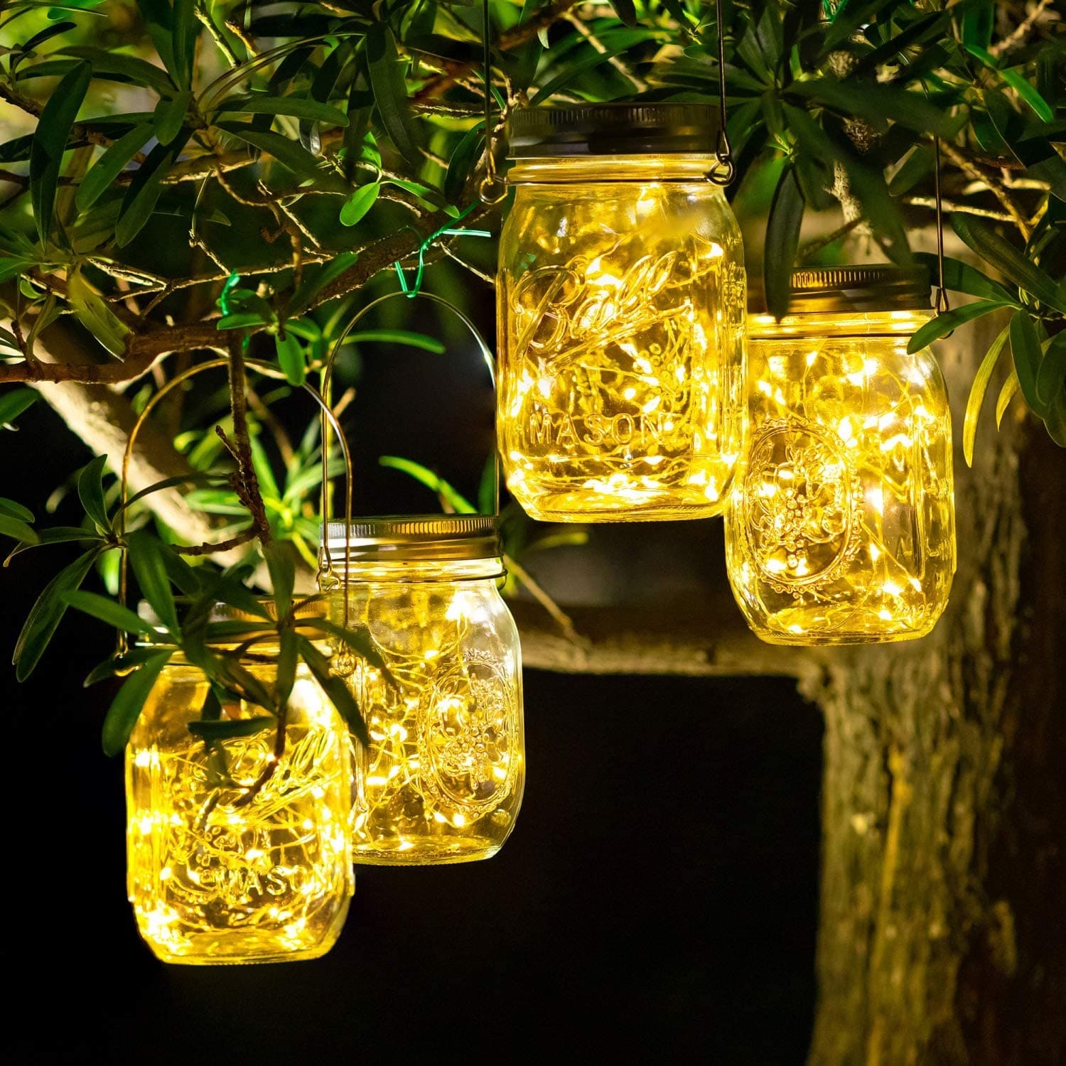 Epyz Glass 20 LEDs Hanging Solar Light Outdoor Solar Mason Jar Lid Fairy String Lights for Christmas, Patio, Garden, Yard and Lawn [ Pack of 1, Warm Yellow ]