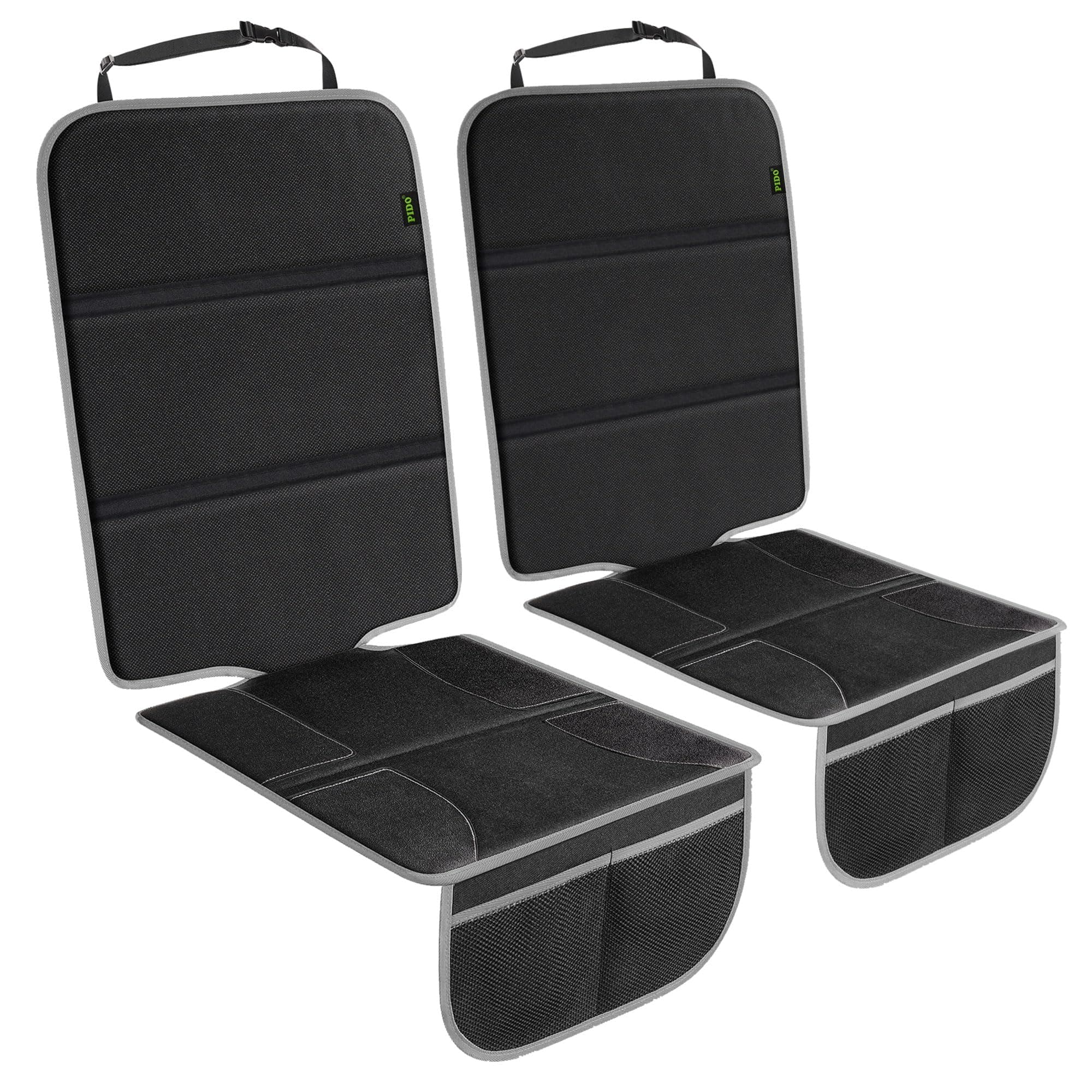 PIDO Car Seat Protector for Child Carseat with Thick Padding and Waterproof Fabric, 2 Pack Seat Cover Mat for Car Leather Upholstery (Black/Gray)