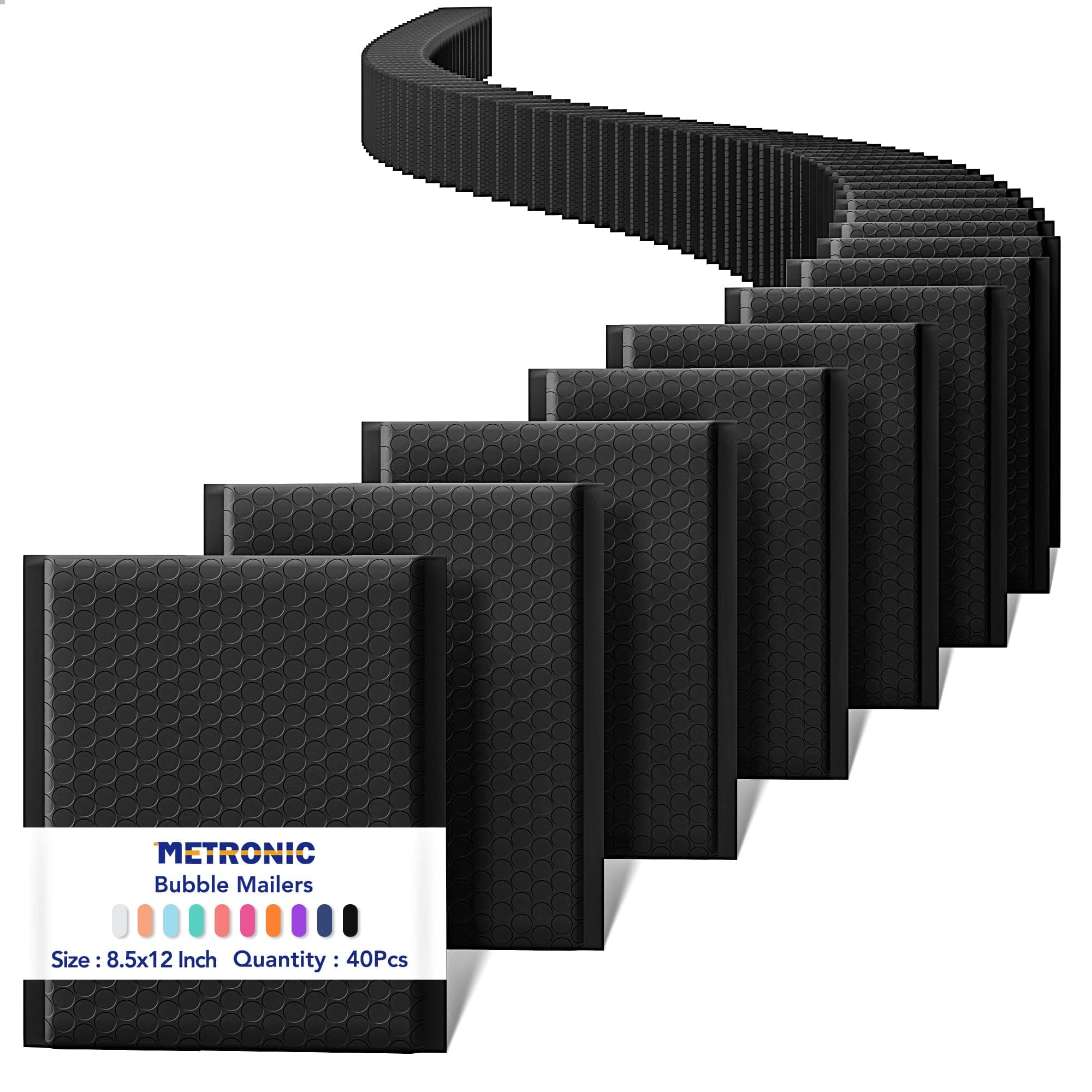 Metronic Bubble Mailers 8.5x12" 40 Pack Black Padded Envelopes Usable Size 8.5 x 11" Strong Adhesion Bubble Envelopes Medium Mailing Envelopes Bubble Padded for Small Business Shipping Books Clothes