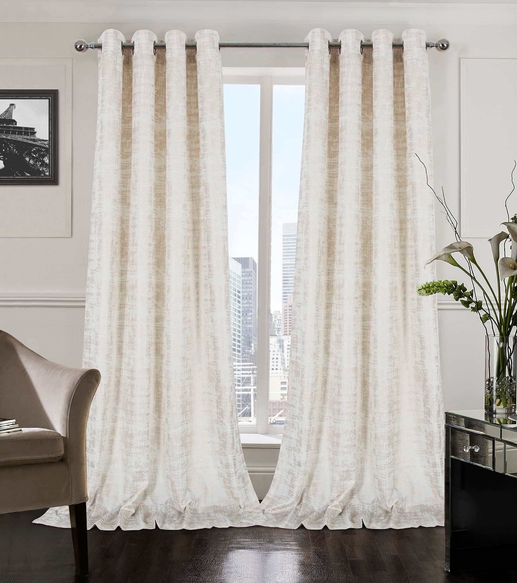 always4u White Soft Velvet Curtains 108 Inch Length Long Luxury Bedroom Curtains Gold Foil Print Window Treatments for Living Room Set of 2