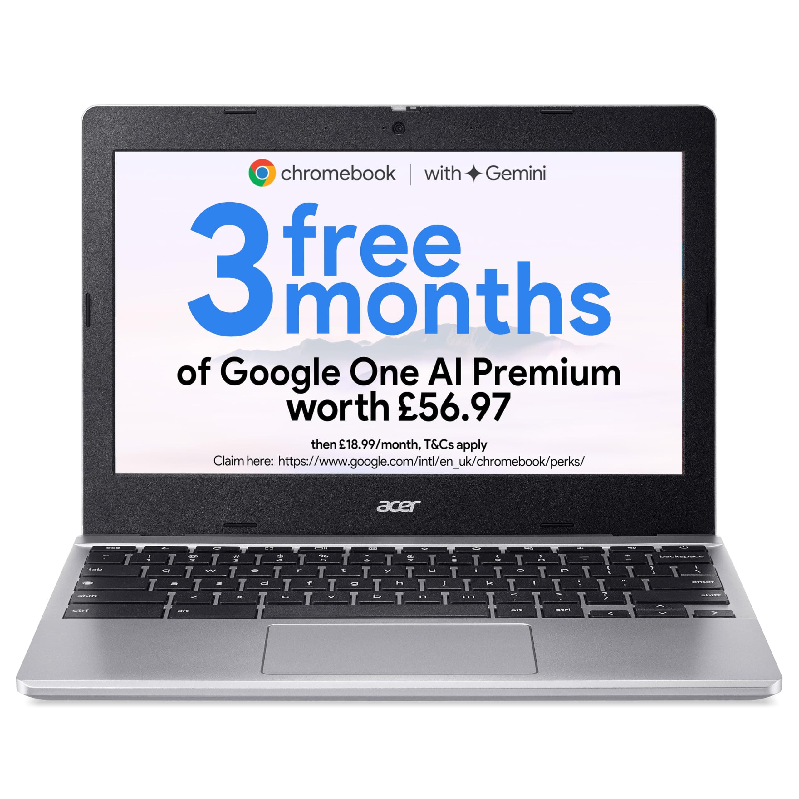 acer Chromebook 311 CB311-12H Laptop - Intel N100, 4GB, 64GB eMMC, Integrated Graphics, 11.6" HD, Google Chrome OS, Silver