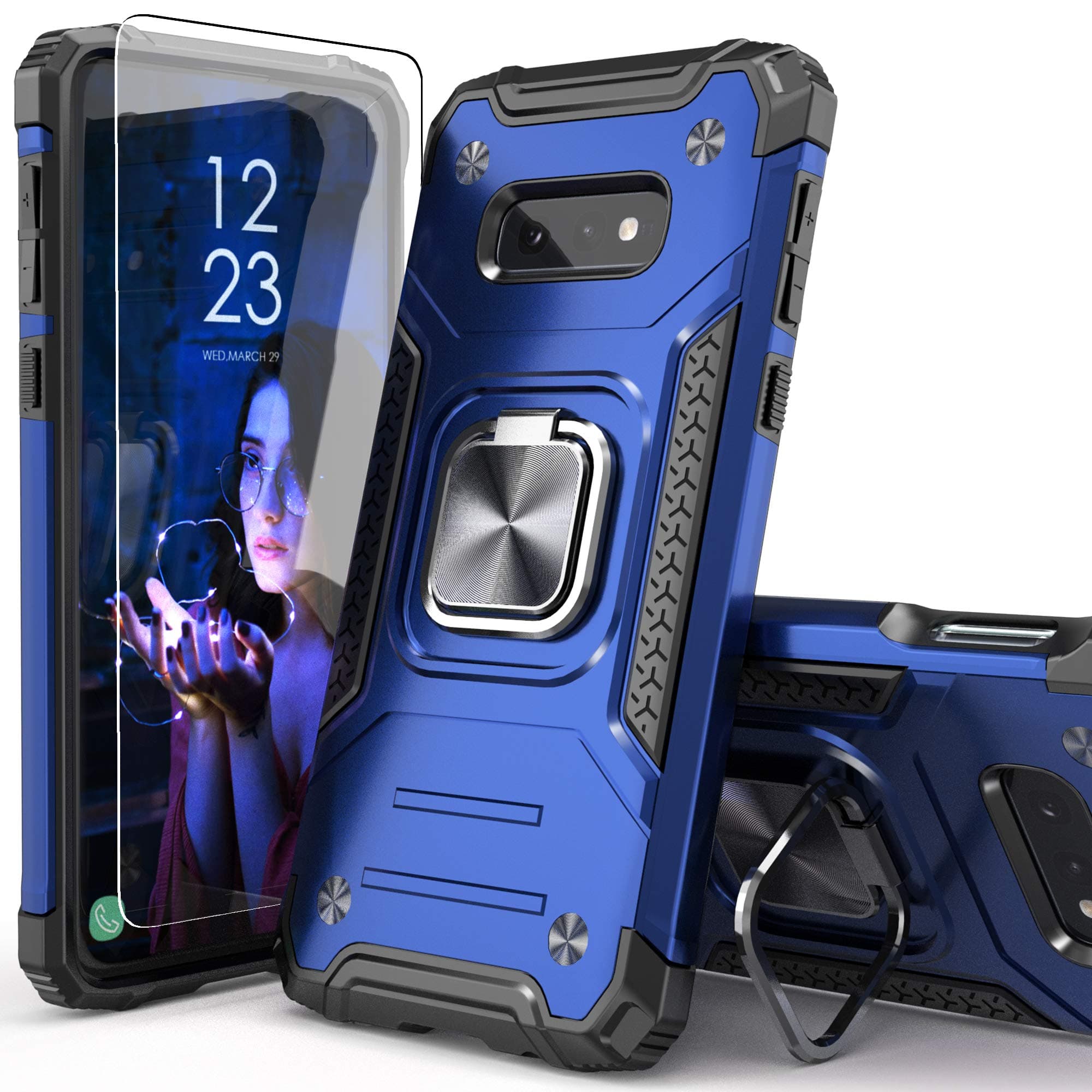 for Galaxy S10E Case with Screen Protector,Shockproof Drop Test Slim Fit Case with Car Mount Kickstand Lightweight Protective Cover for Galaxy S10E,Blue