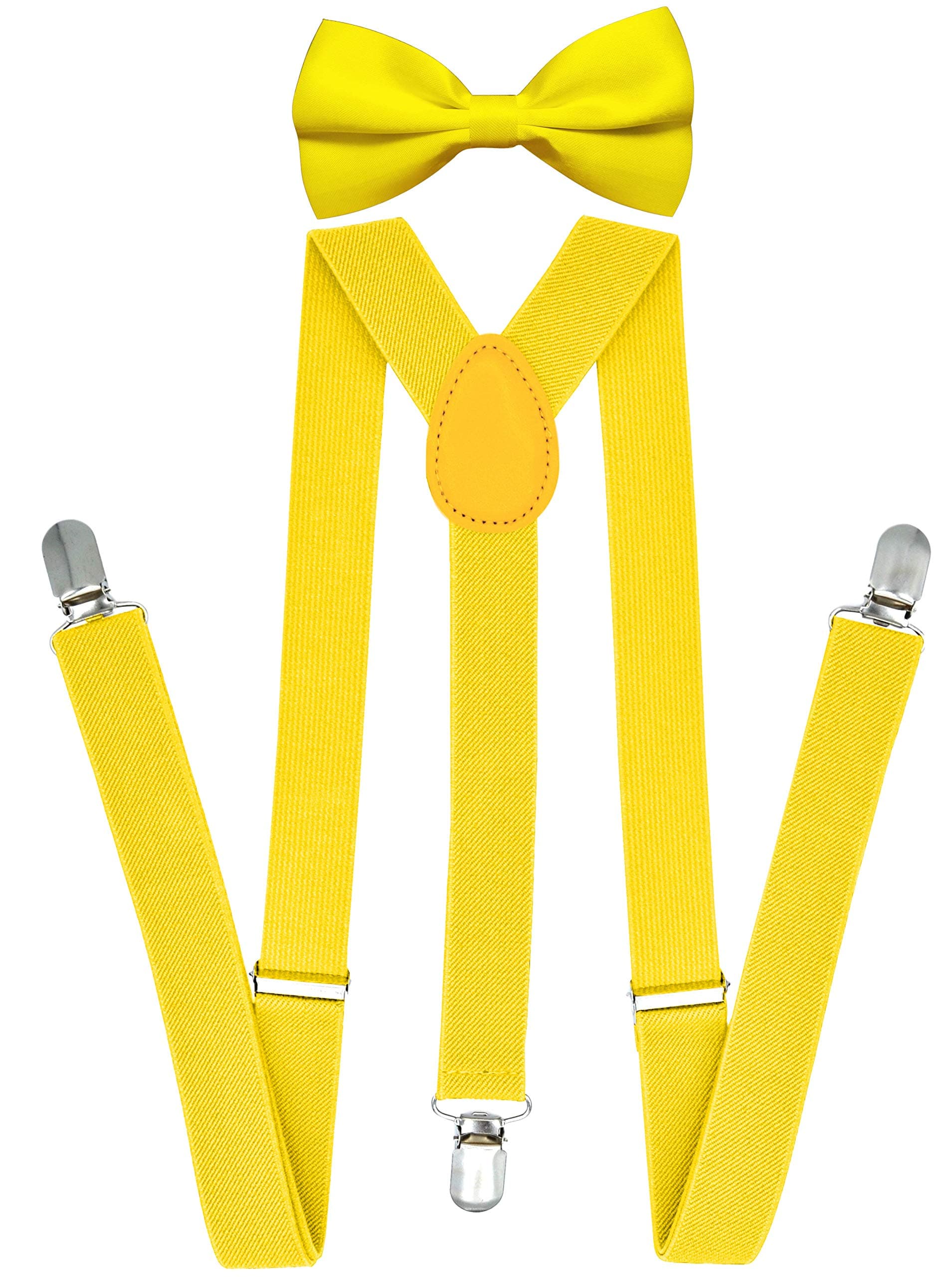 Trilece Suspenders and Bowtie Set for Men Women Adults - Adjustable Elastic Y Back Style Suspender Bow Tie (Yellow Set)