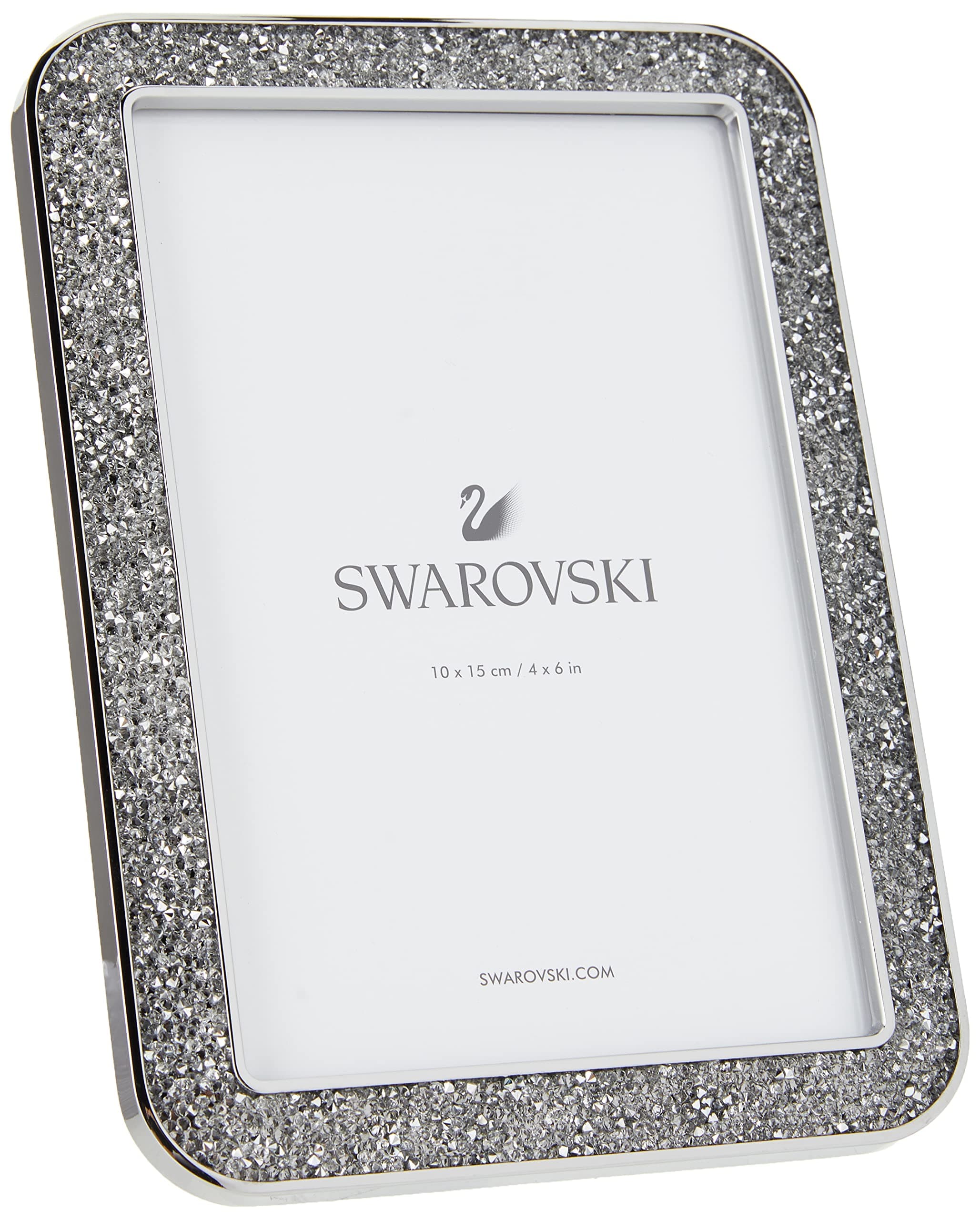 Minera Picture Frame, Silver-Tone Metal Picture Frame with Clear Swarovski Crystal Accents, For Pictures Measuring 4 x 6 Inches, Part of the Swarovski Minera Collection