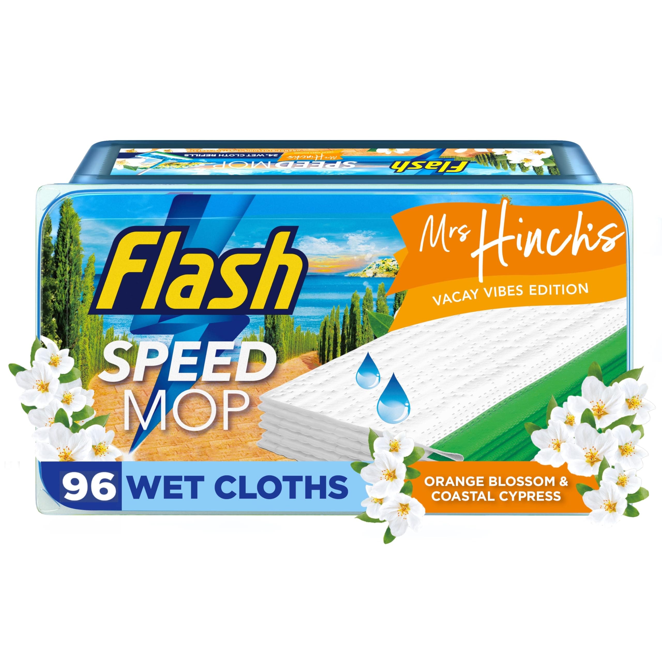 Flash Speedmop Wet Floor Cleaning Wipes x96, Orange Blossom & Coastal Cypress