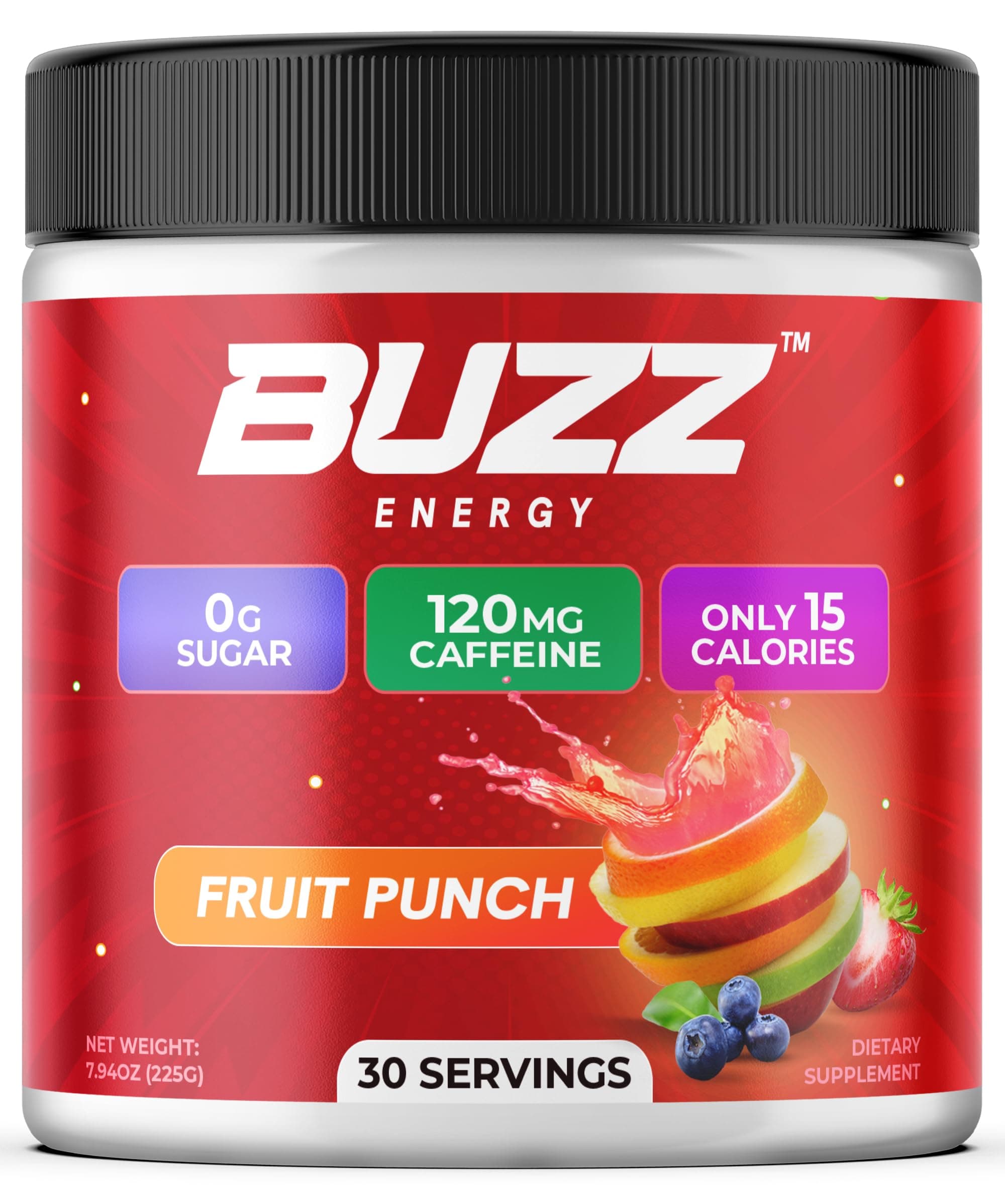Morning Buzz Energy Drink Powder - Energy Boost Drink Mix - Sugar-Free Energy with Antioxidants - Morning Kickstart and Sports Nutrition Endurance Product - 30 Servings, Fruit Punch, 7.9 Ounces
