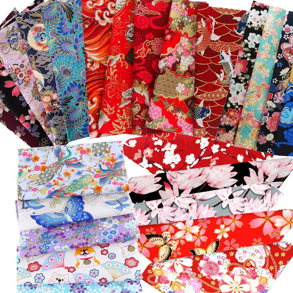 30pcs 8" x 10" (20cm x 25cm) Cotton Craft Fabric Bundle Squares Patchwork, Japanese Style Cotton Wrapping Cloth Squares Quilting Fabric, Bundles for DIY Patchwork Sewing