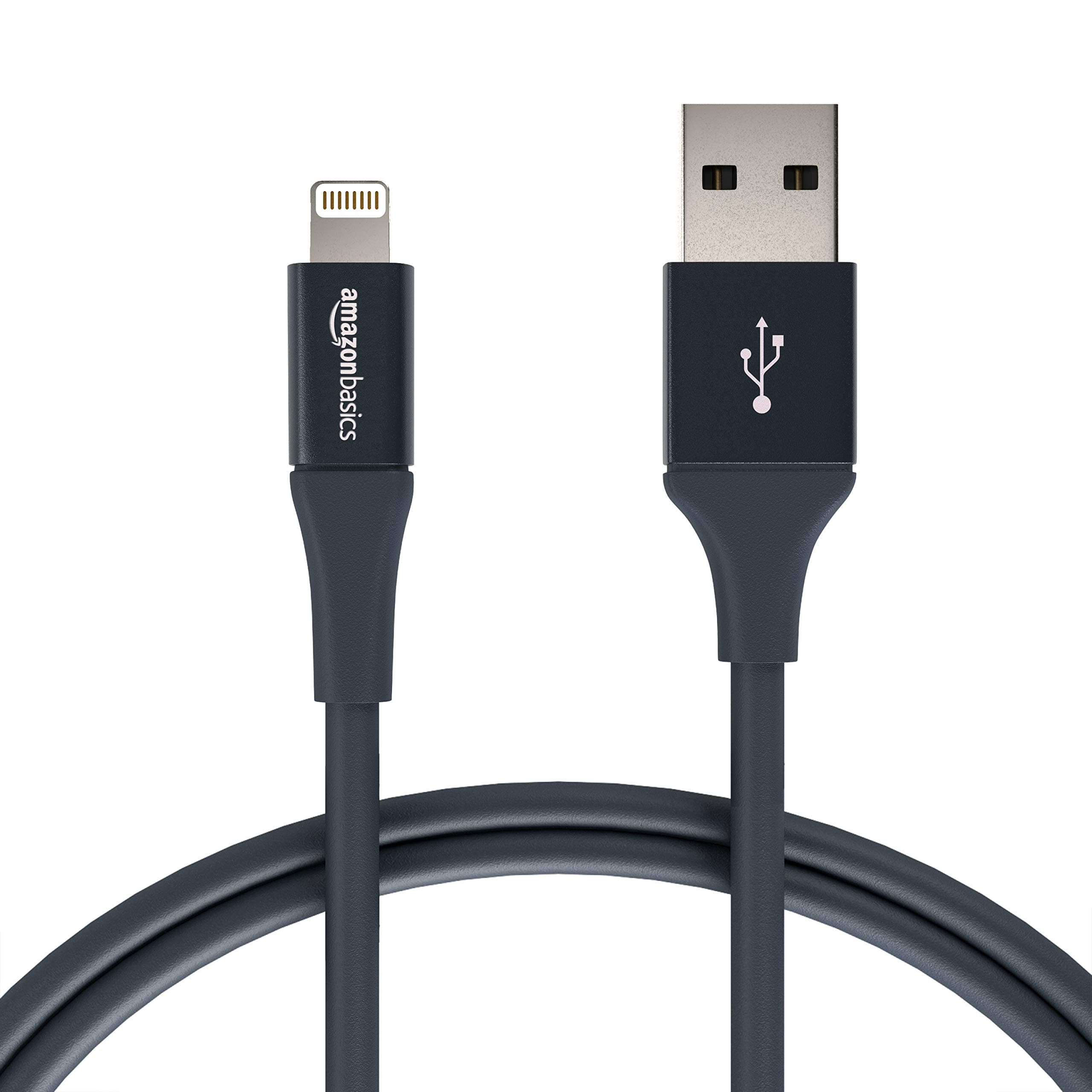 AmazonBasics USB A Cable with Lightning Connector, Premium Collection - 3 Feet (0.9 Meters) - Single - Gray
