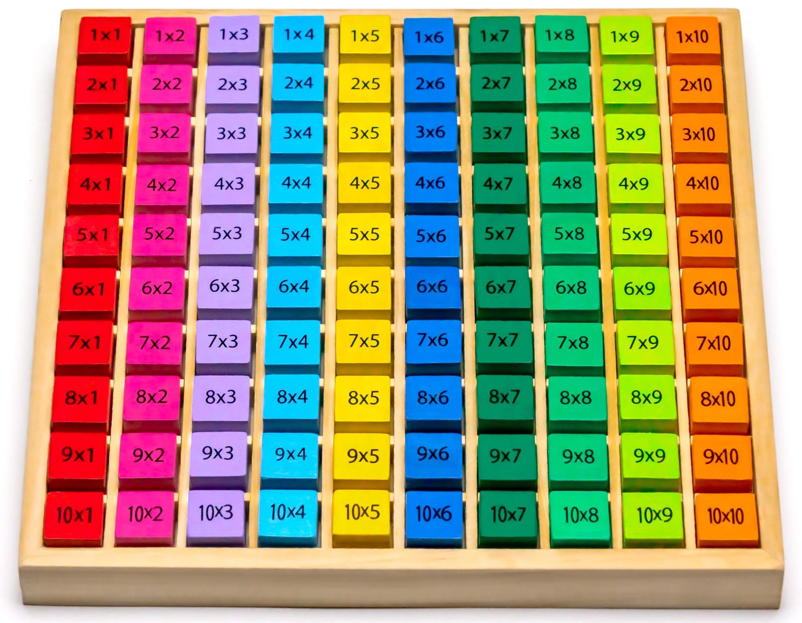 Wooden Montessori Multiplication Board Game – 100 pcs 1 x 1 Colorful Wooden Number Blocks for Children 3 Years and Up – STEM Toys, Times Table Educational Math Toy