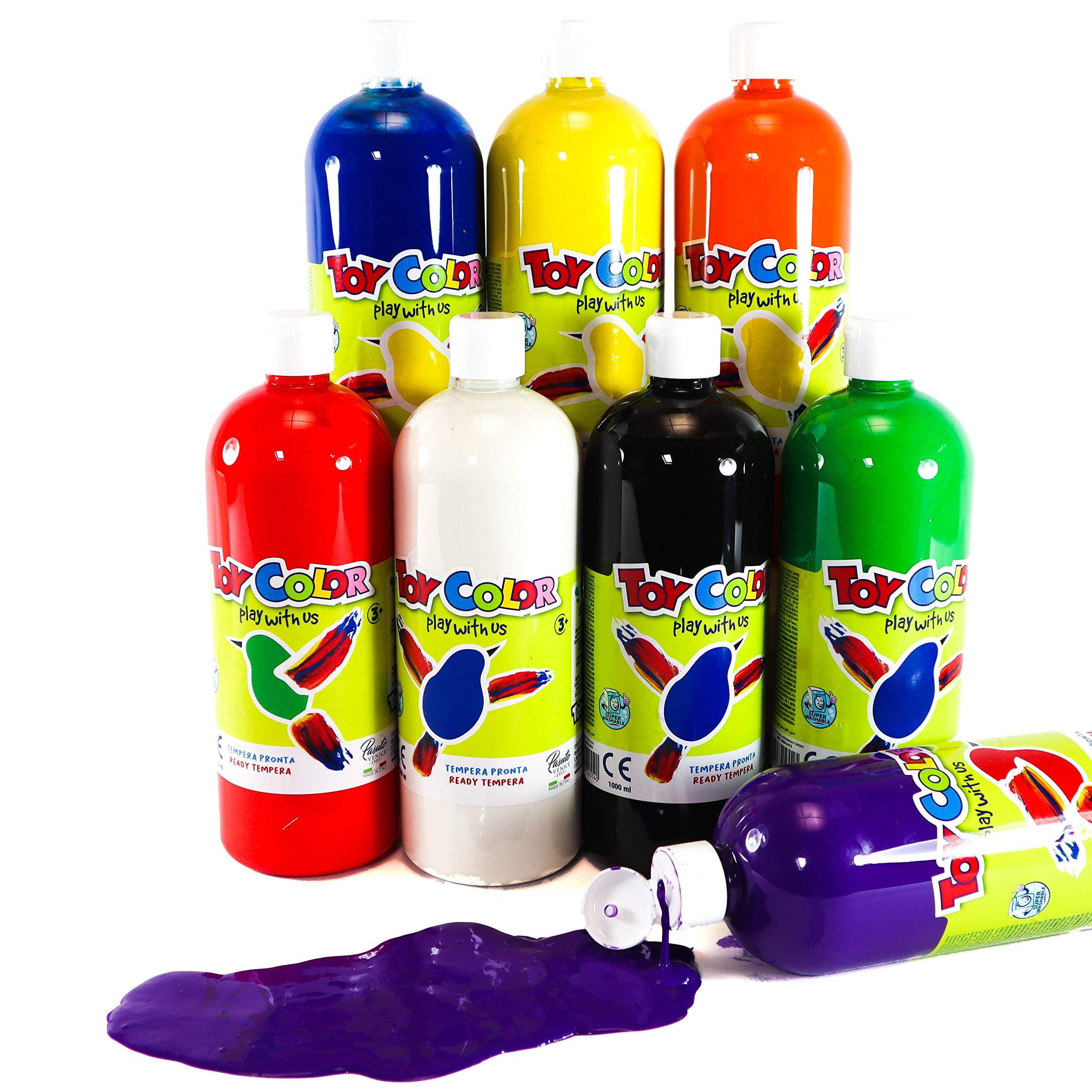 Super washable Ready-mix paint | 1 Litre Bottle - Kids craft paint | Pack of 8 colours