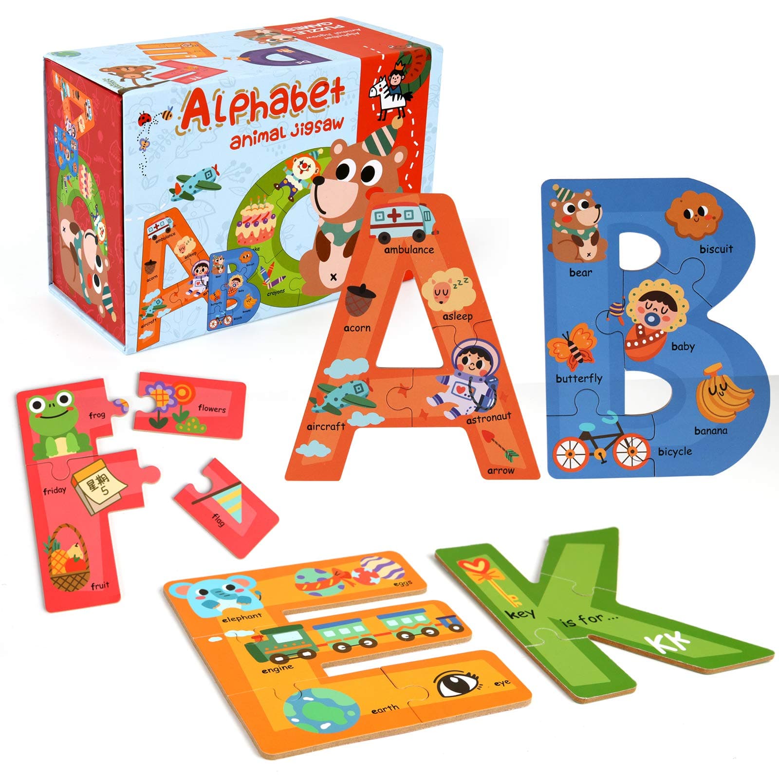 SYNARRY Wooden Alphabet Jigsaw Puzzles for 3 4 5 Year Olds, Large ABC Letters Toddler Puzzles for Kids, Preschool Educational Alphabet Toys Gifts for Children Boys Girls