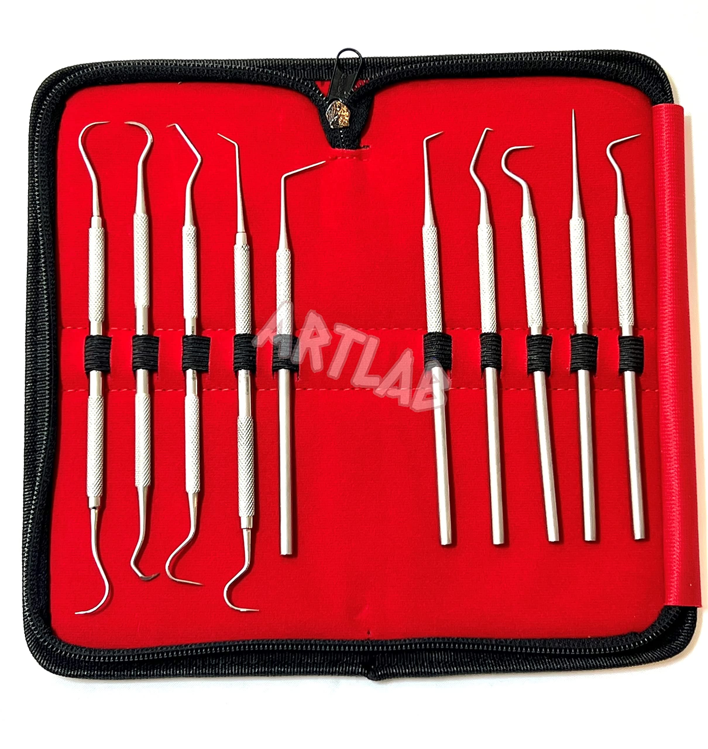 - Premium Set of 12 Stainless Steel Precision Micro Probe Set Combo-Straight, Single, Short Double, Long Double, Triple and Hook Tips -Pick Tool Set 5.5"(14CM) (Set of 10 Each)