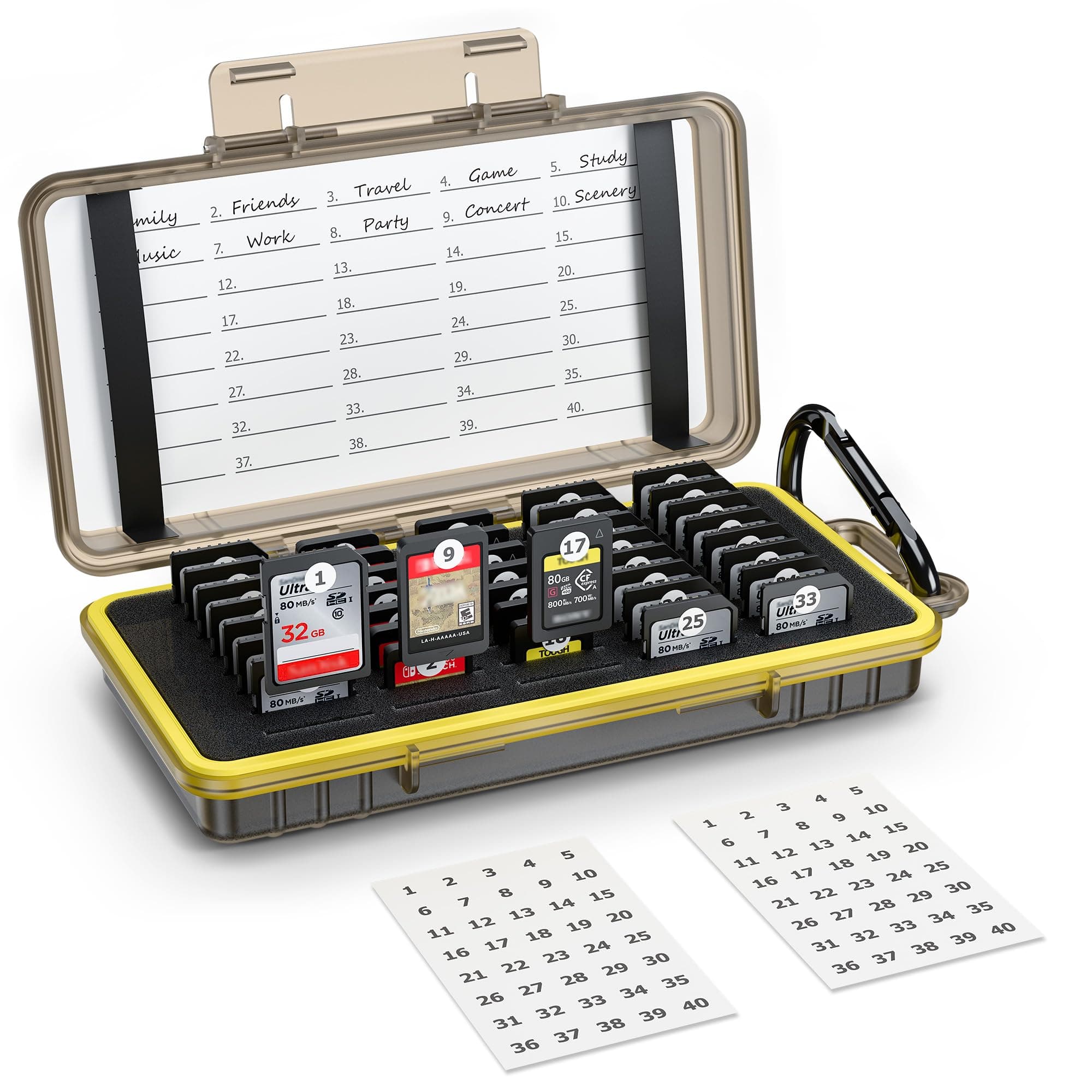 – KIWIFOTOS 40 Slot SD Card Case Holder Water-Resistant for 40x SD SDXC SDHC/Cf express Type A Card/NS (Nintendo Switch) Game Card/Sony PSV PS Vita, Memory Card Box Storage Organizer