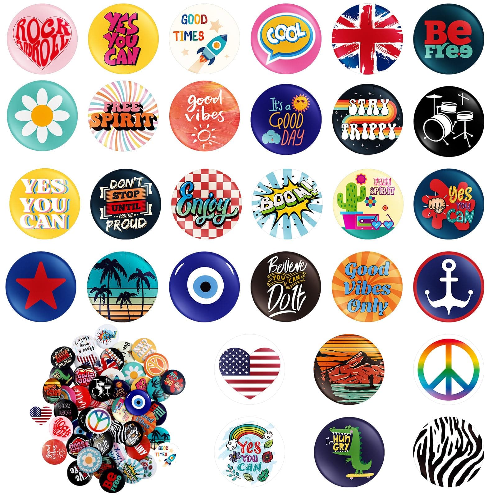 Kigeli 80's Buttons Pins 1 Inch/ 25 mm Retro Punk Button Pin Slogans Sayings Pinback for Backpacks Bags Hats Jeans