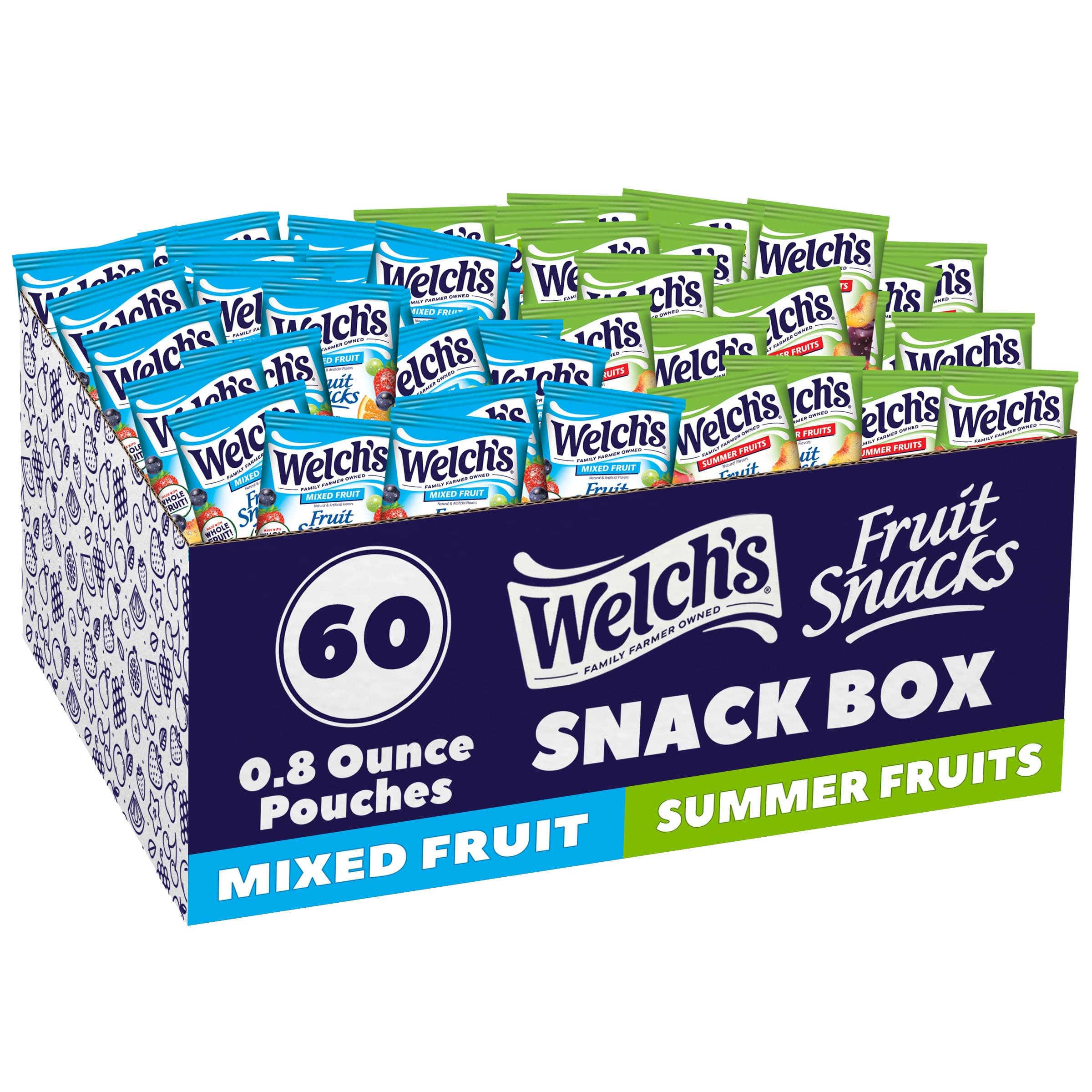 Fruit Snacks, Mixed Fruit & Summer Fruits Variety Pack, Great for School Lunches, Bulk Pack, Individual Single Serve Bags, 0.8 oz (Pack of 60)