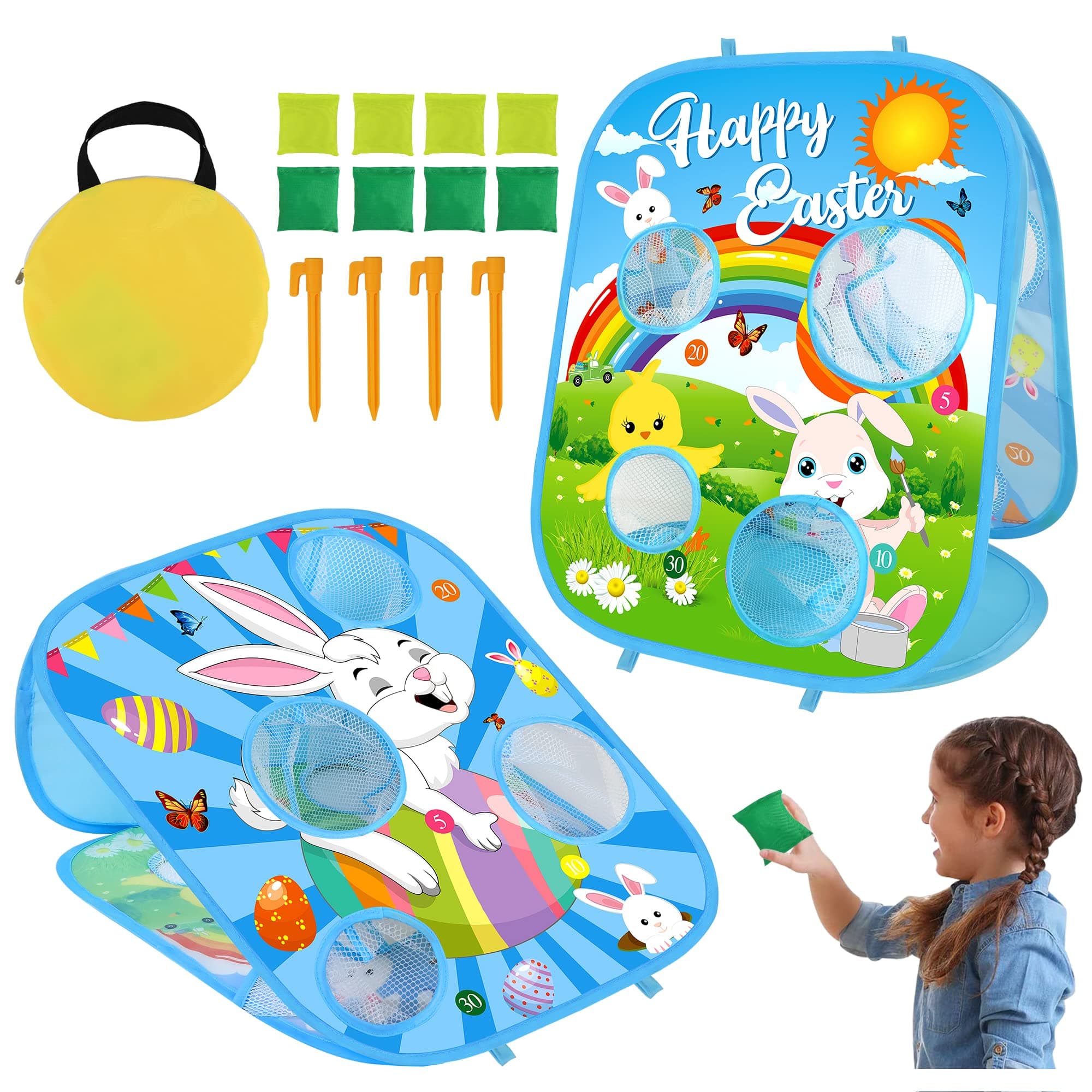 Easter Bean Bag Toss Games for Kids Indoor Outdoor Easter Party Games for Boys Girls Adults Carnival Yard Game for Kids Ages 3 4 5 6 7 8 Egg Hunt Party Favors Supplies