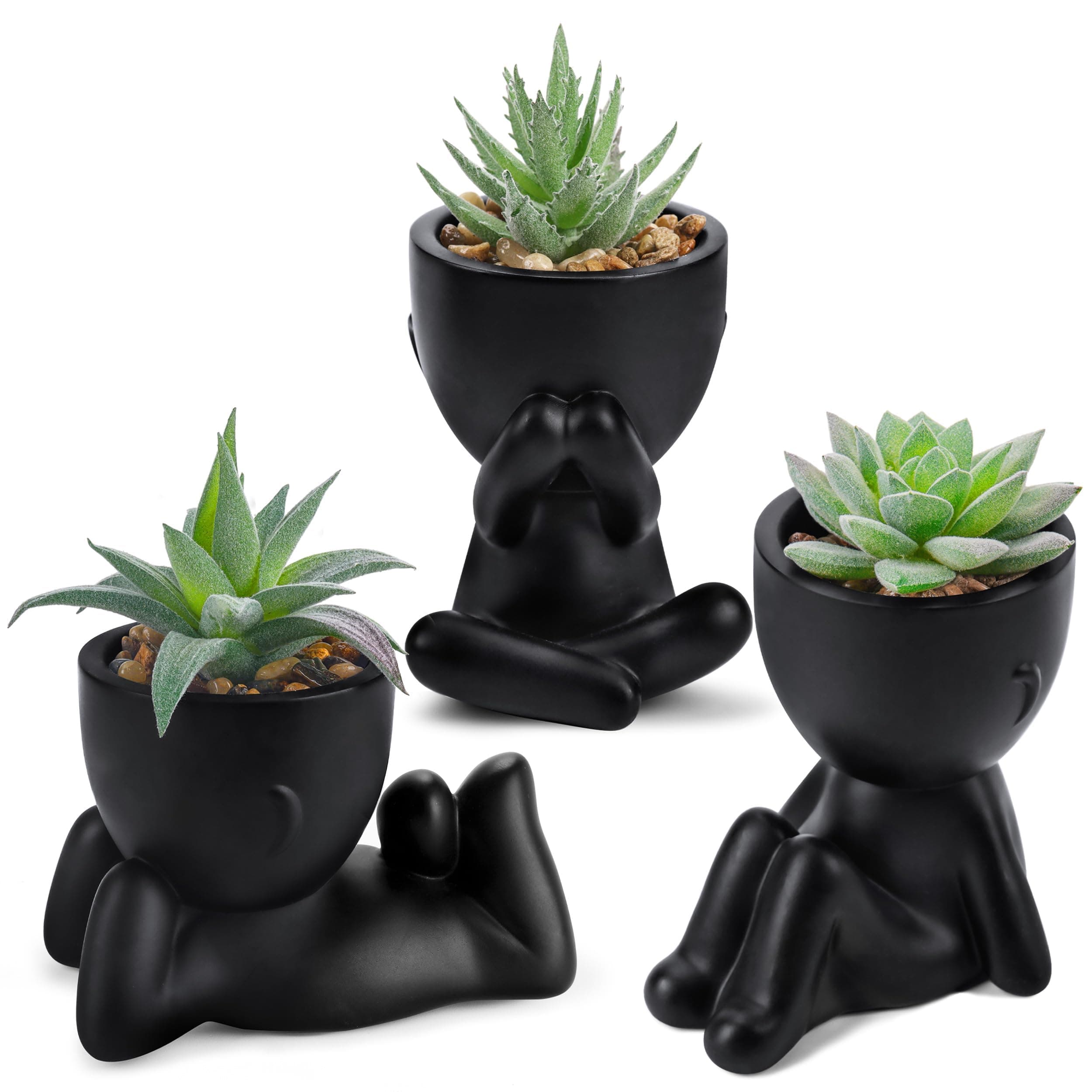 Der Rose 3pcs Fake Succulents Plants Artificial for Black Bathroom Bedroom Home Living Room Halloween Decor Aesthetic Indoor