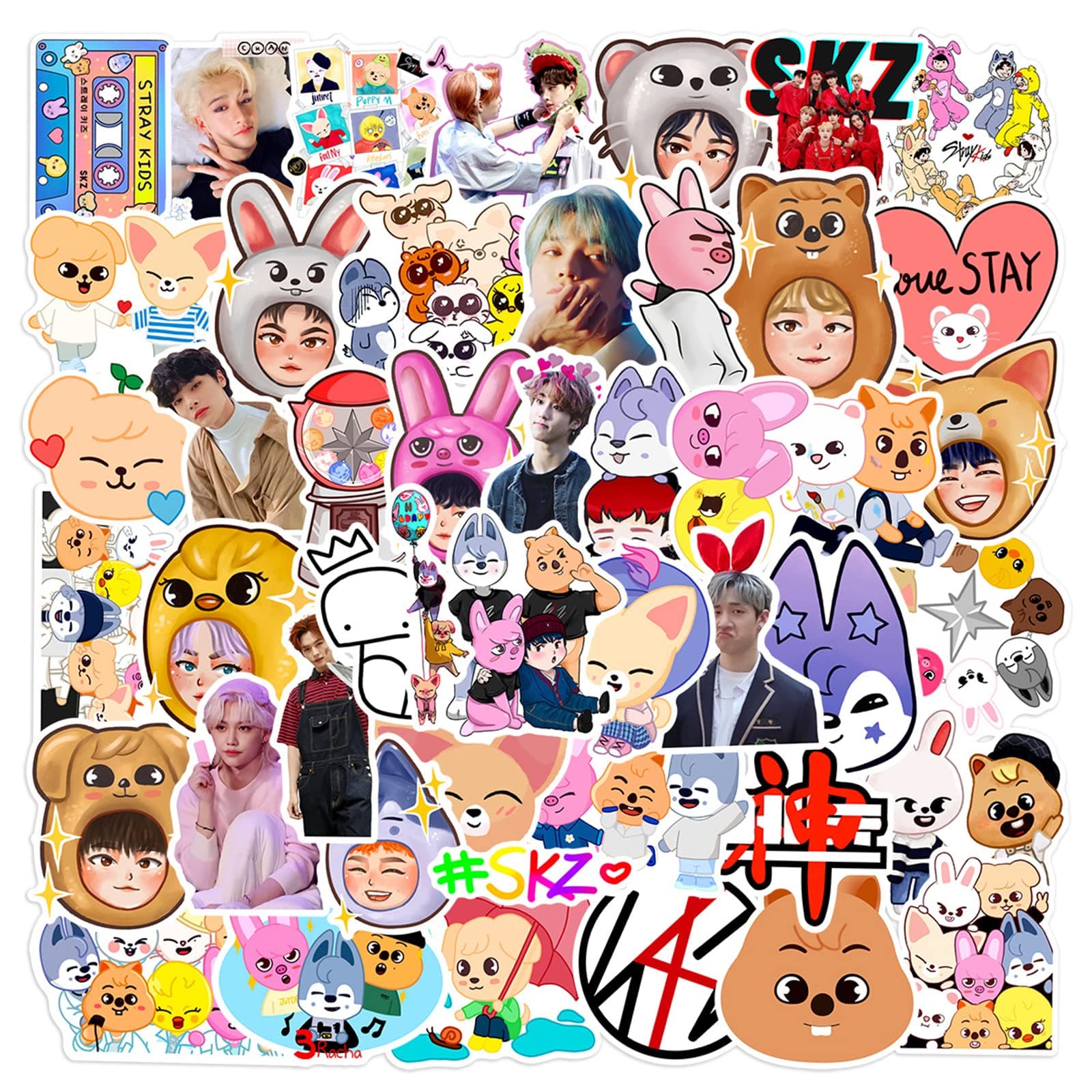 50 Pcs Popular Singer Stray Kids Skzoo Stickers Pack, Waterproof Vinyl Stickers for Water Bottle, Laptop, Skateboard, Helmet, Car Decals, Perfect Gifts for Kids,Teens,Girls,Adults (Stray Kids Skzoo)