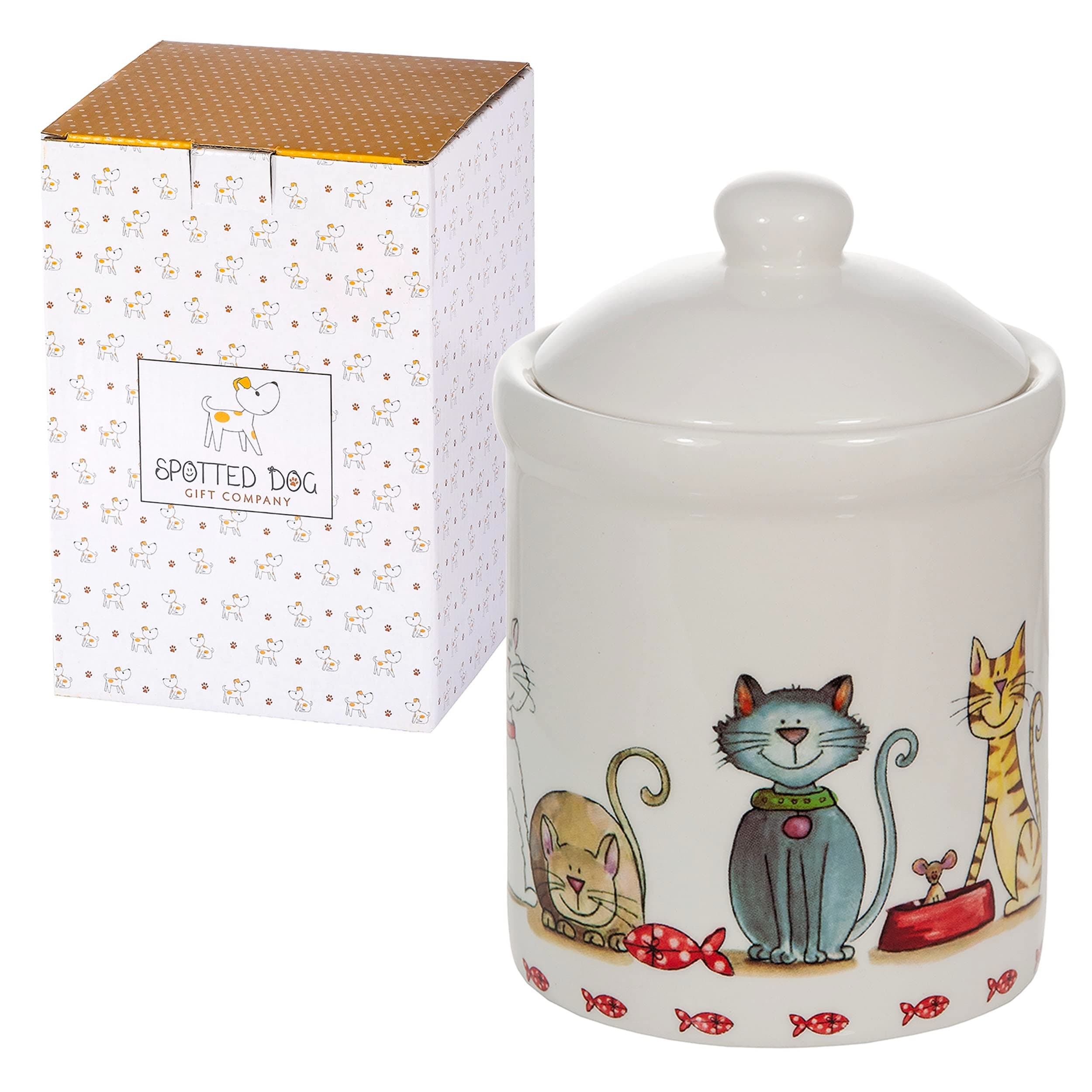 SPOTTED DOG GIFT COMPANY Ceramic Storage Jar, Cute Kitchen Canister for Tea Coffee Sugar Treats, Animal Themed Home Kitchen Decor Accessories, Gifts for Cat Lovers Women Men, 1L