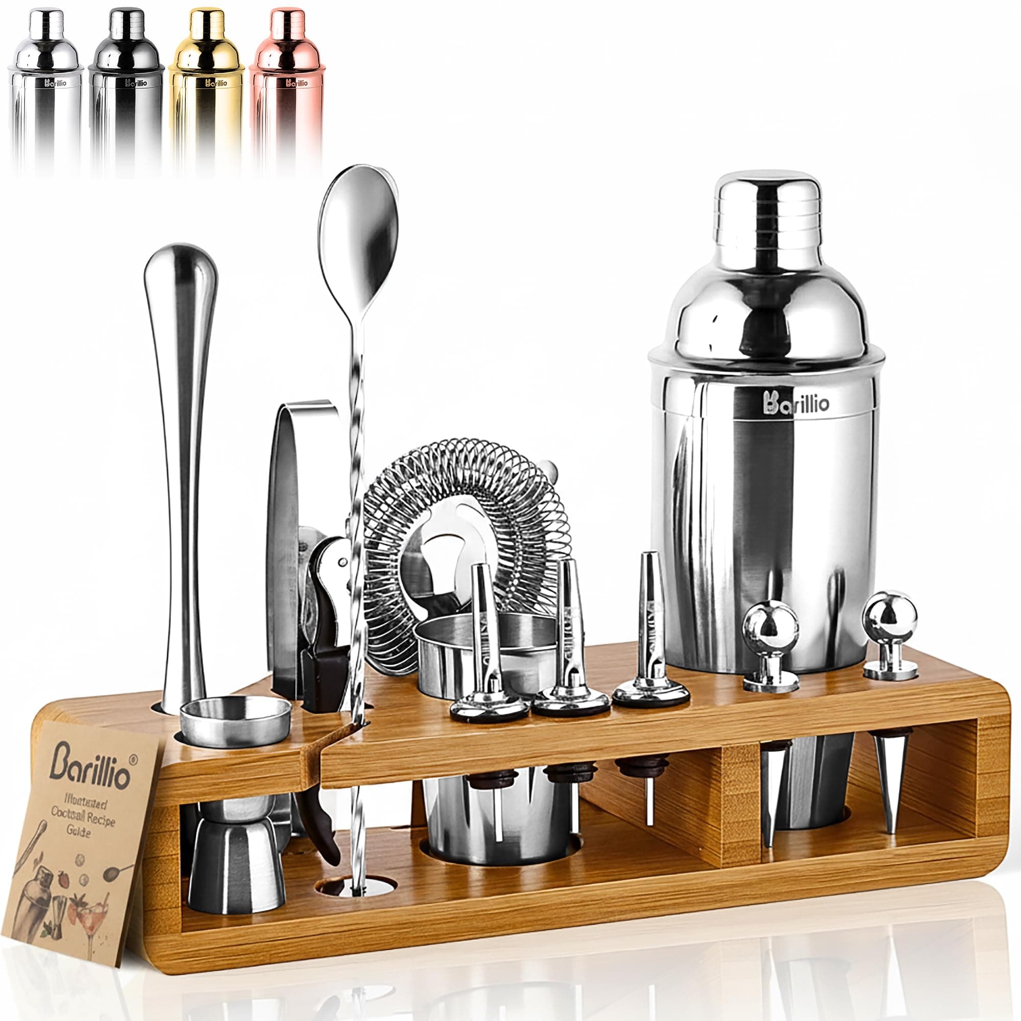 Elite 23-Piece Bartender Kit Cocktail Shaker Set : Stainless Steel Bar Tools With Sleek Bamboo Stand, Velvet Carry Bag & Recipes Booklet | Ultimate Drink Mixing Adventure