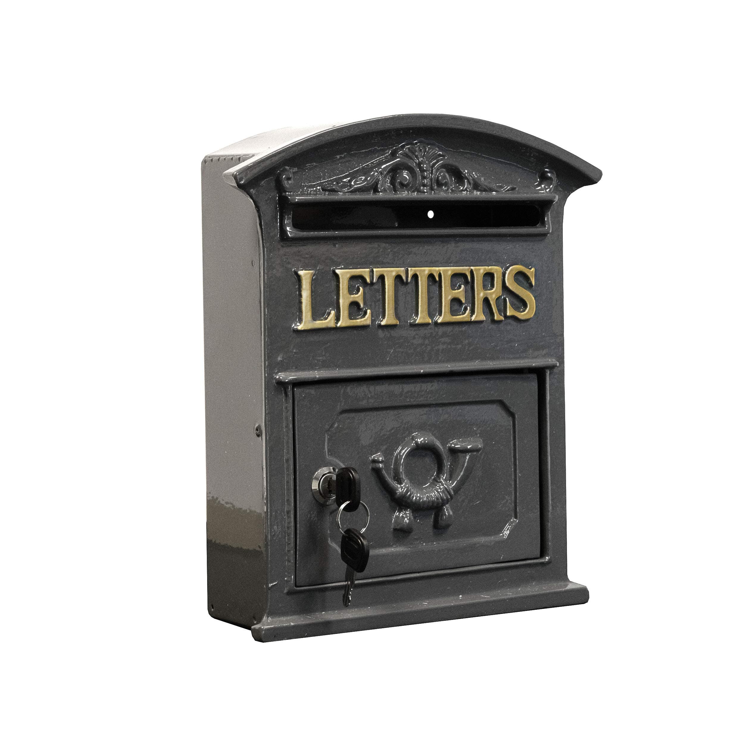 Grey Post Box Outdoor Lockable Wall Mounted Letterbox Vintage Style Mailbox With Gold Lettering Easy To Install