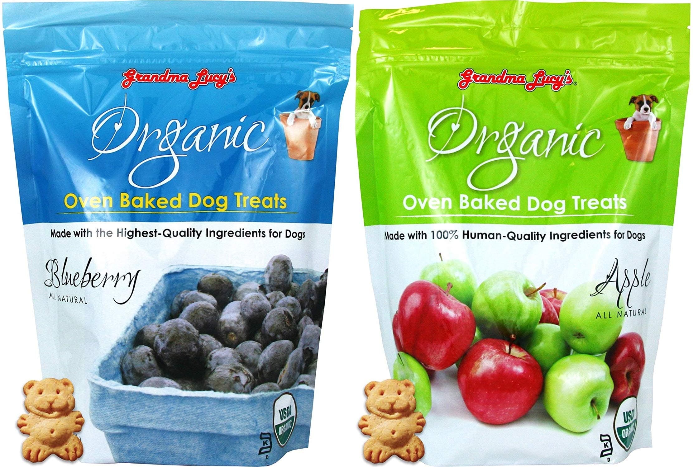 Grandma Lucy's 2 Piece Bundle of Organic Oven Baked Dog Treats, 14 Ounces Each, Blueberry and Apple
