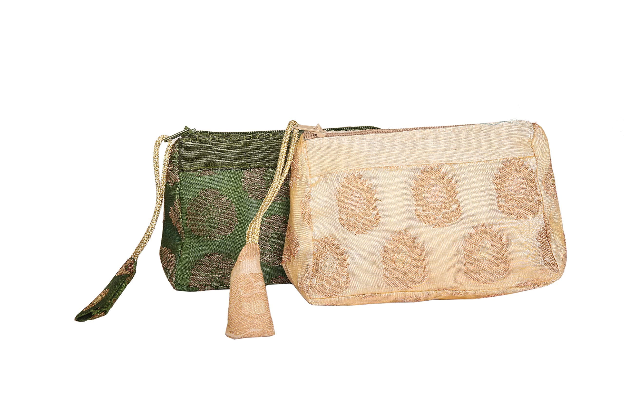 Zamour Handmade Antique Silk Clutch Wristlet Indian Made Purse Organza Bag with Ethnic design Wedding Gift Pouch (Set of two)