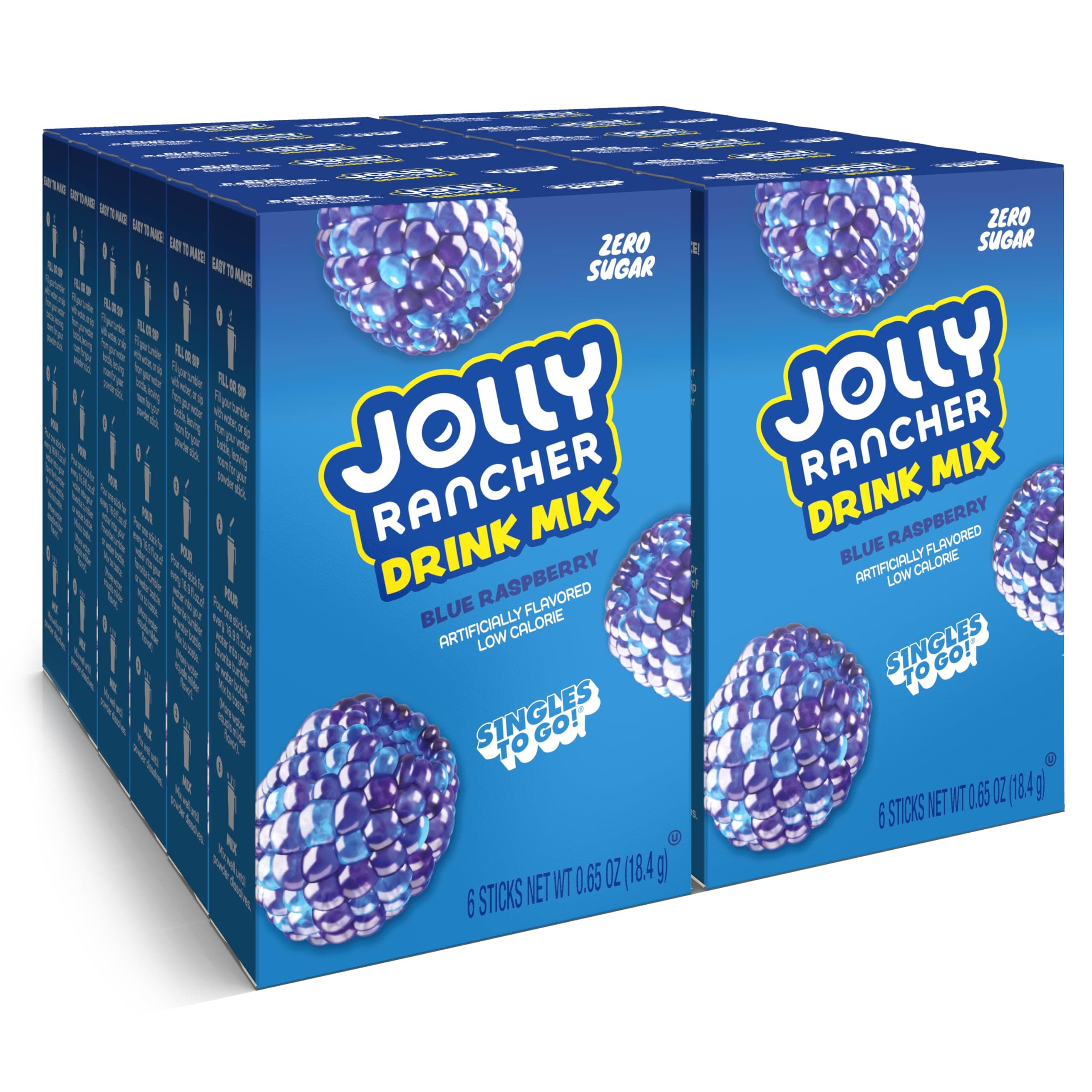 Jolly Rancher Rancher Singles To Go Water Drink Mix, Blue Raspberry, 12 Boxes With 6 Packets Each, 72 Total Servings