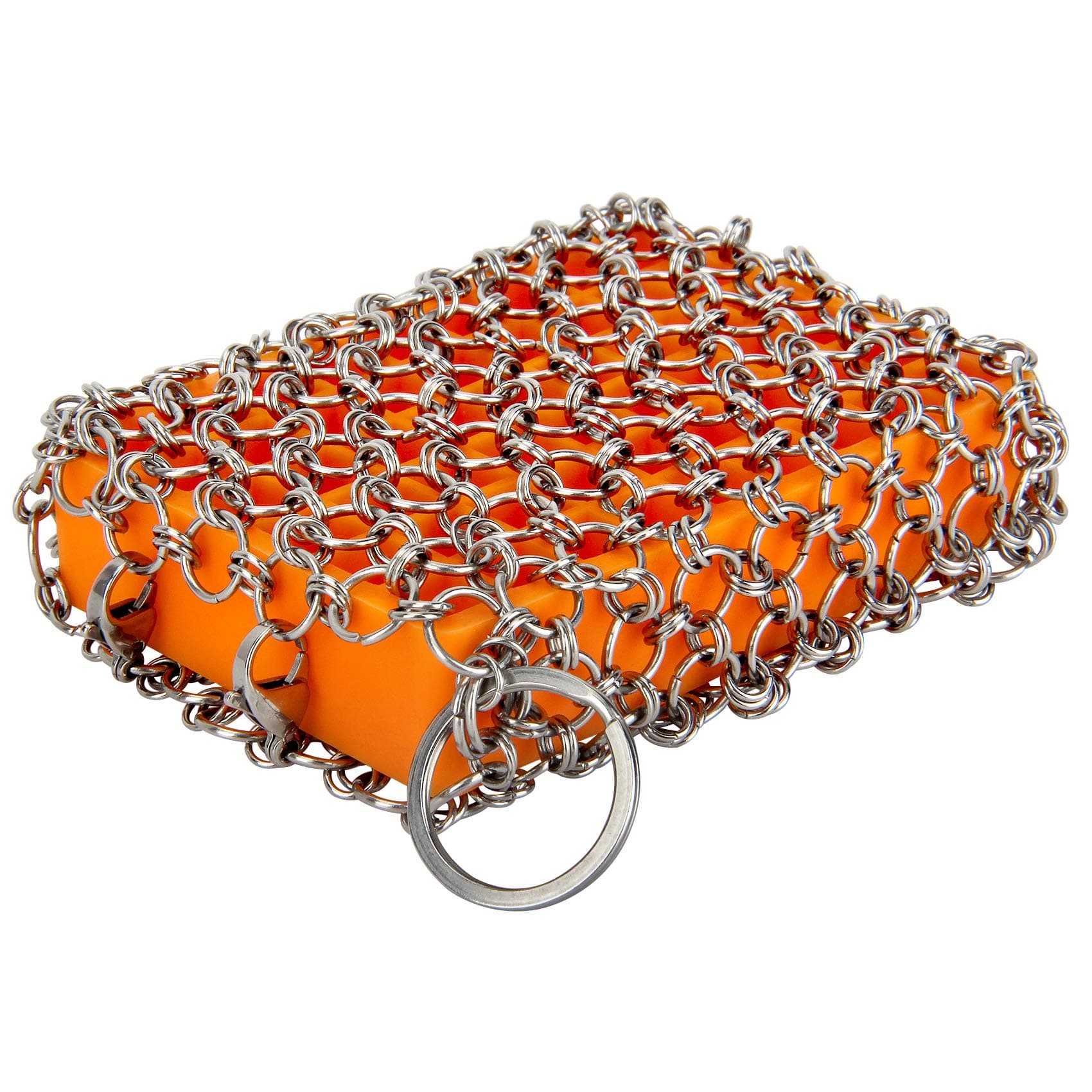 Blisstime Cast Iron Cleaner Premium 316 Stainless Steel Chainmail Scrubber with Silicone Insert for Cast Iron Skillet Pans