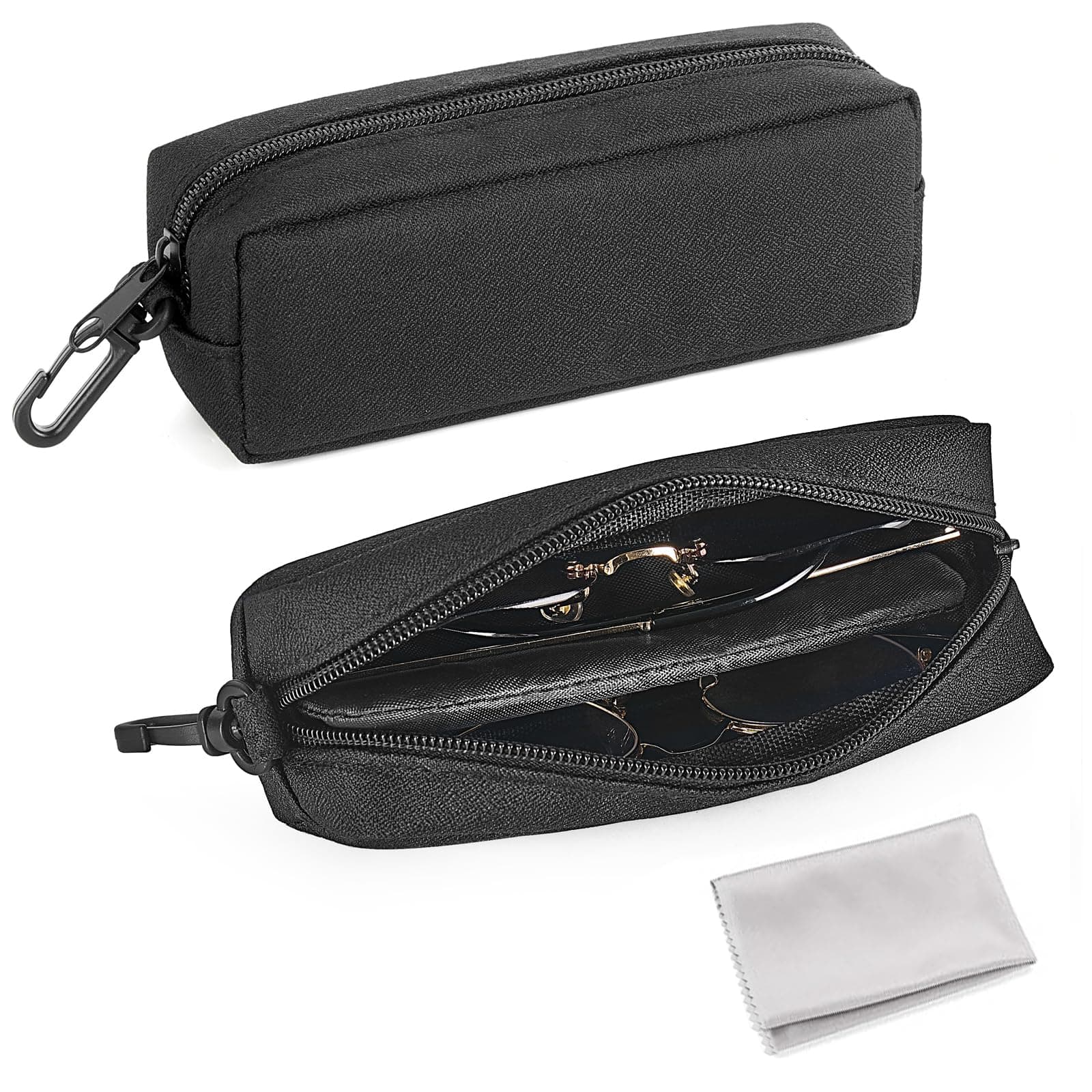Double Glasses Case Soft Eyeglass Case Sunglasses Travel Case Organizer Portable Reading Glass Pouch Bag with Clip Zipper and Cleaning Cloth for Women Men