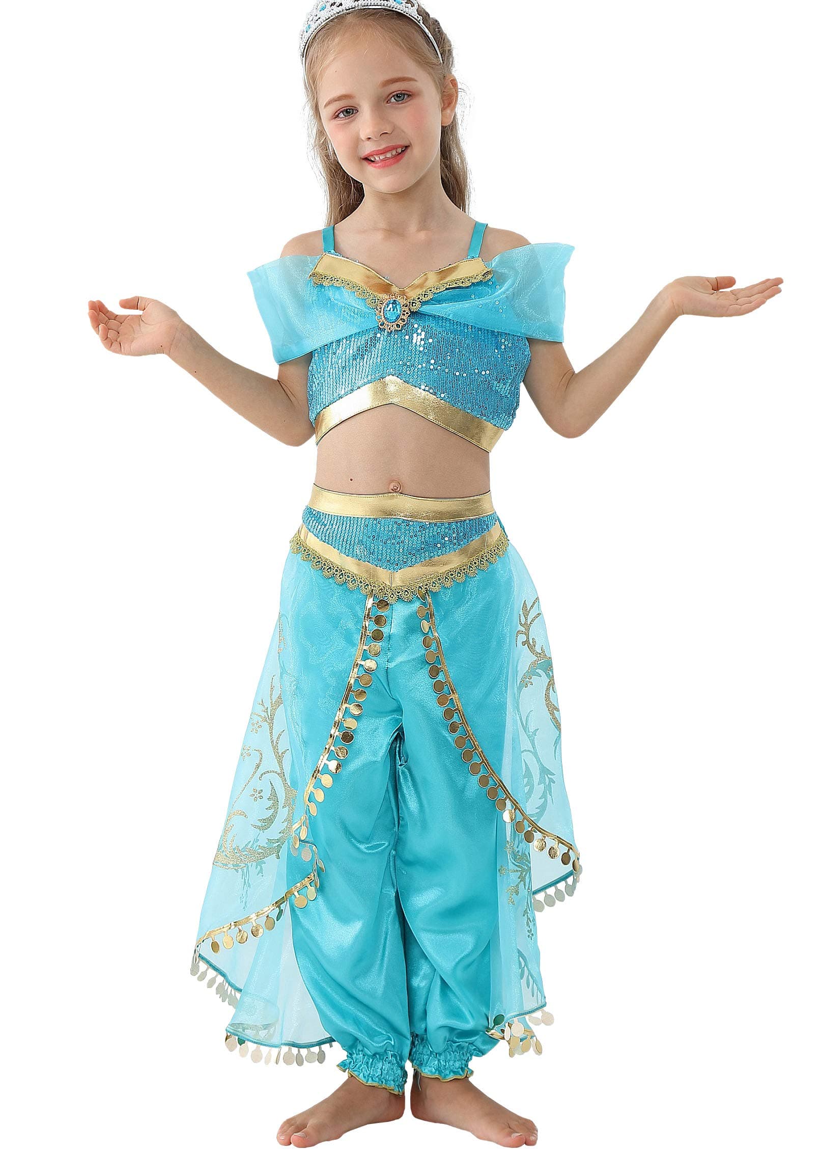 Dressy Daisy Arabian Princess Costume Girls Dress Up Belly Dance Outfit 2-Piece Top & Pants Set Kid Halloween Party Size 2-14