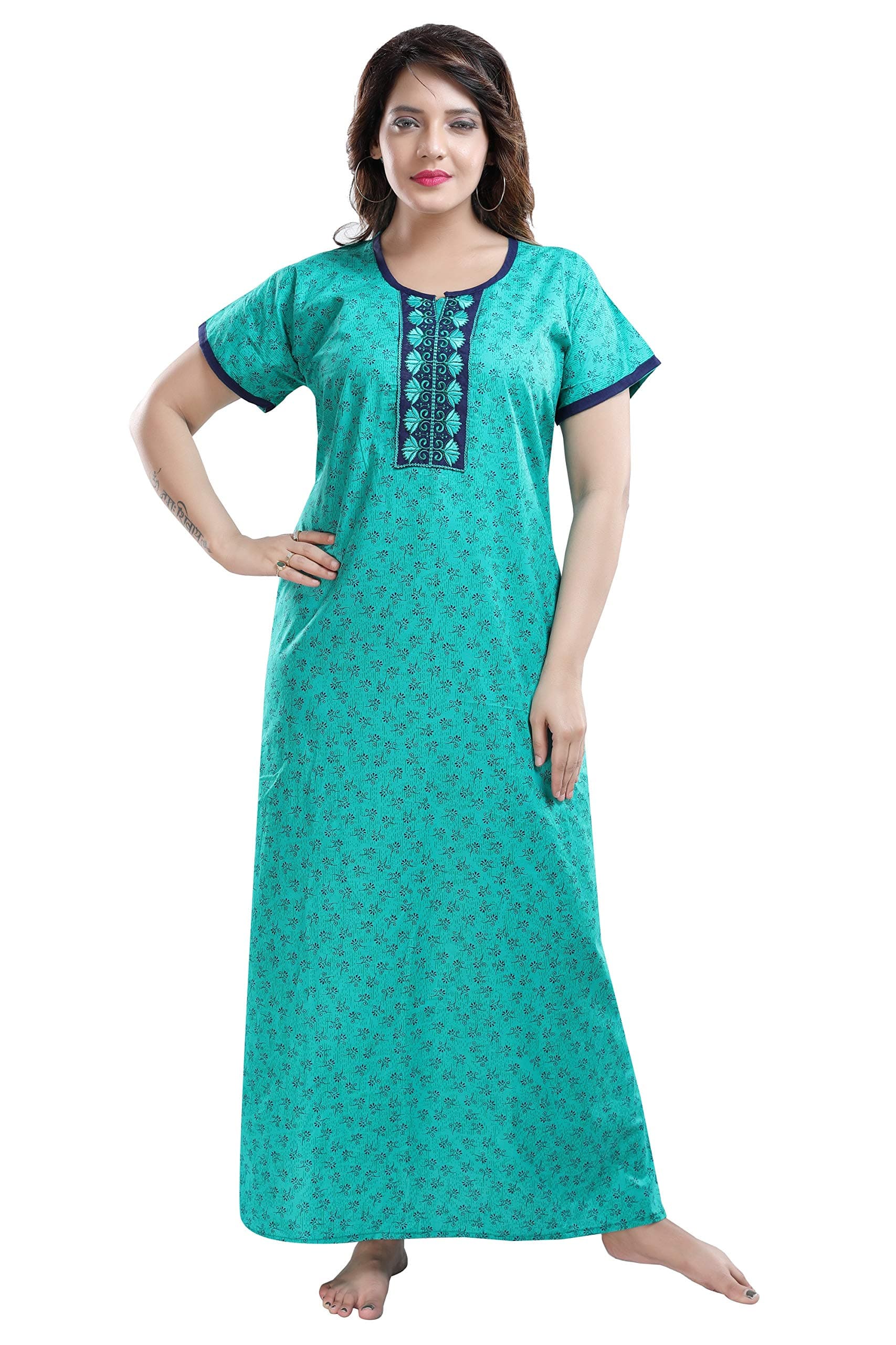 TRUNDZWomen's Cotton Printed Maxi Night Gown