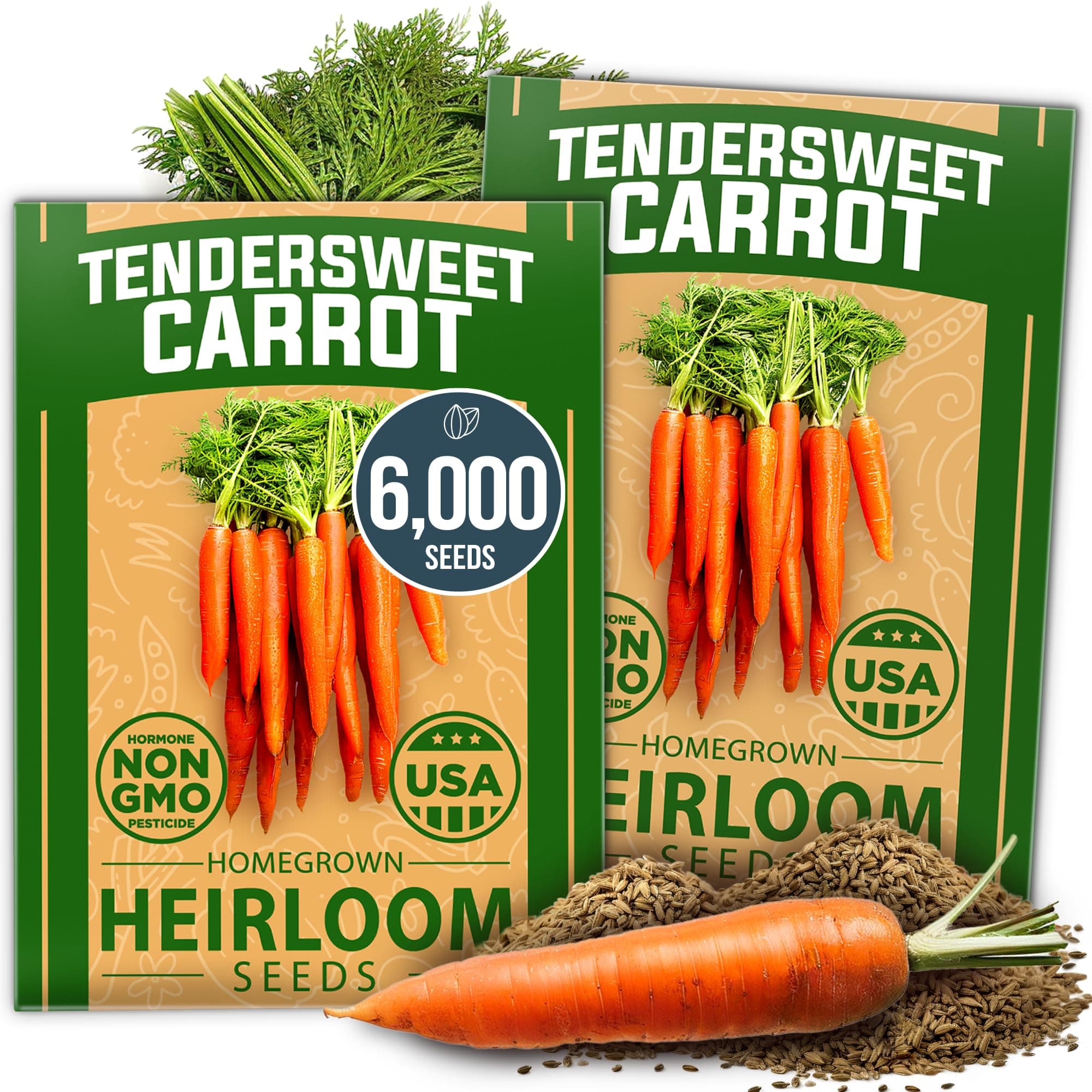 Tendersweet Carrots Seeds 2 Pack - 6000 Non-GMO Heirloom Carrot Seeds for Planting Outdoors - High- (Daucus carota subsp. sativus)