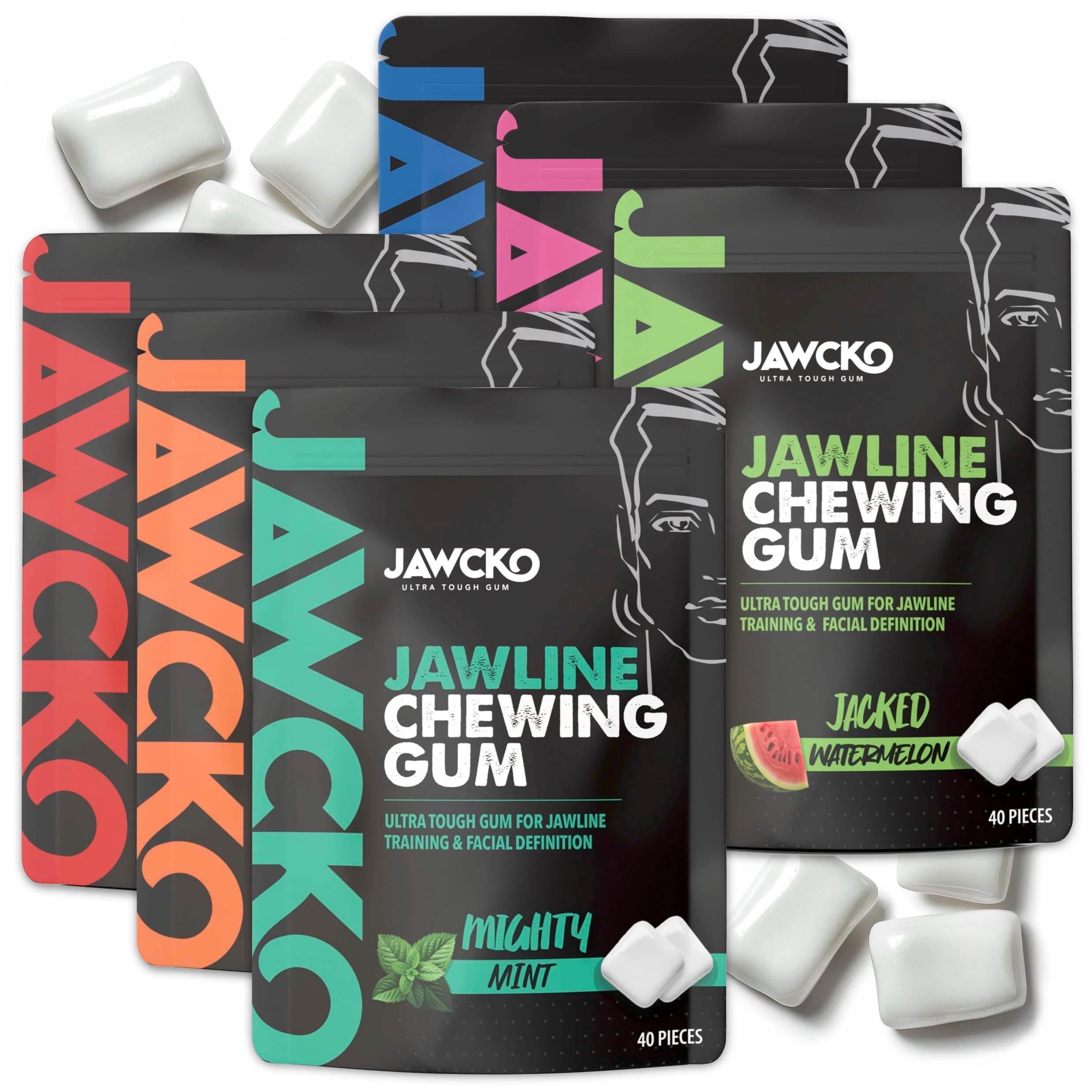 JAWCKO Ultra-tough Jawline Chewing Gum Variety 6-Pack | Get a Stronger, Squarer Jawline | 15X Hardness | Jaw Training Hard Gum | Chisel, Sculpt, Tone your Jaw | Facial Fitness Mewing Gum | 6X Flavors