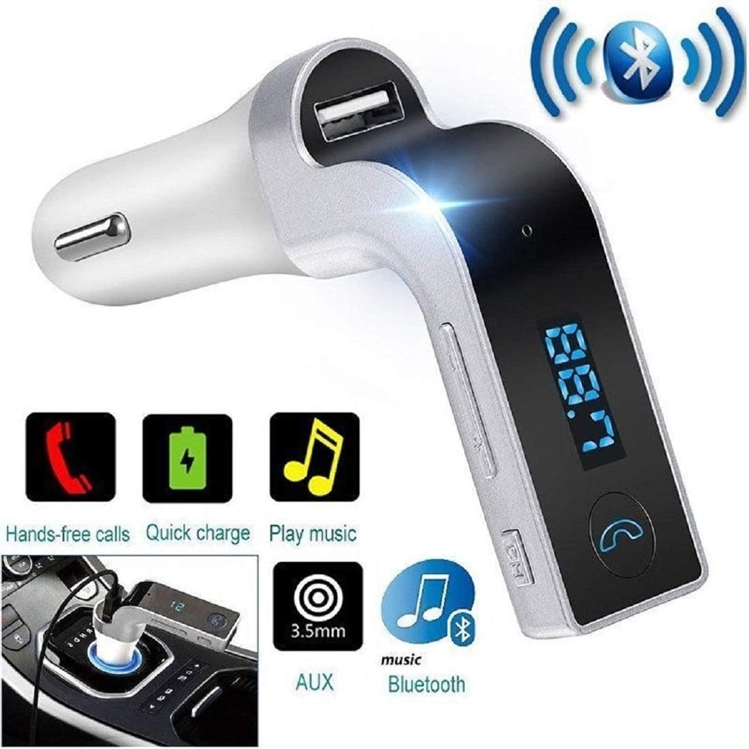 snowpack CAR G7 Bluetooth Car Charger FM Transmitter USB Outlet with LED Display FM Radio AUX Input Car kit MP3 TF Card Slot Within Built Mic for Handsfree Calling