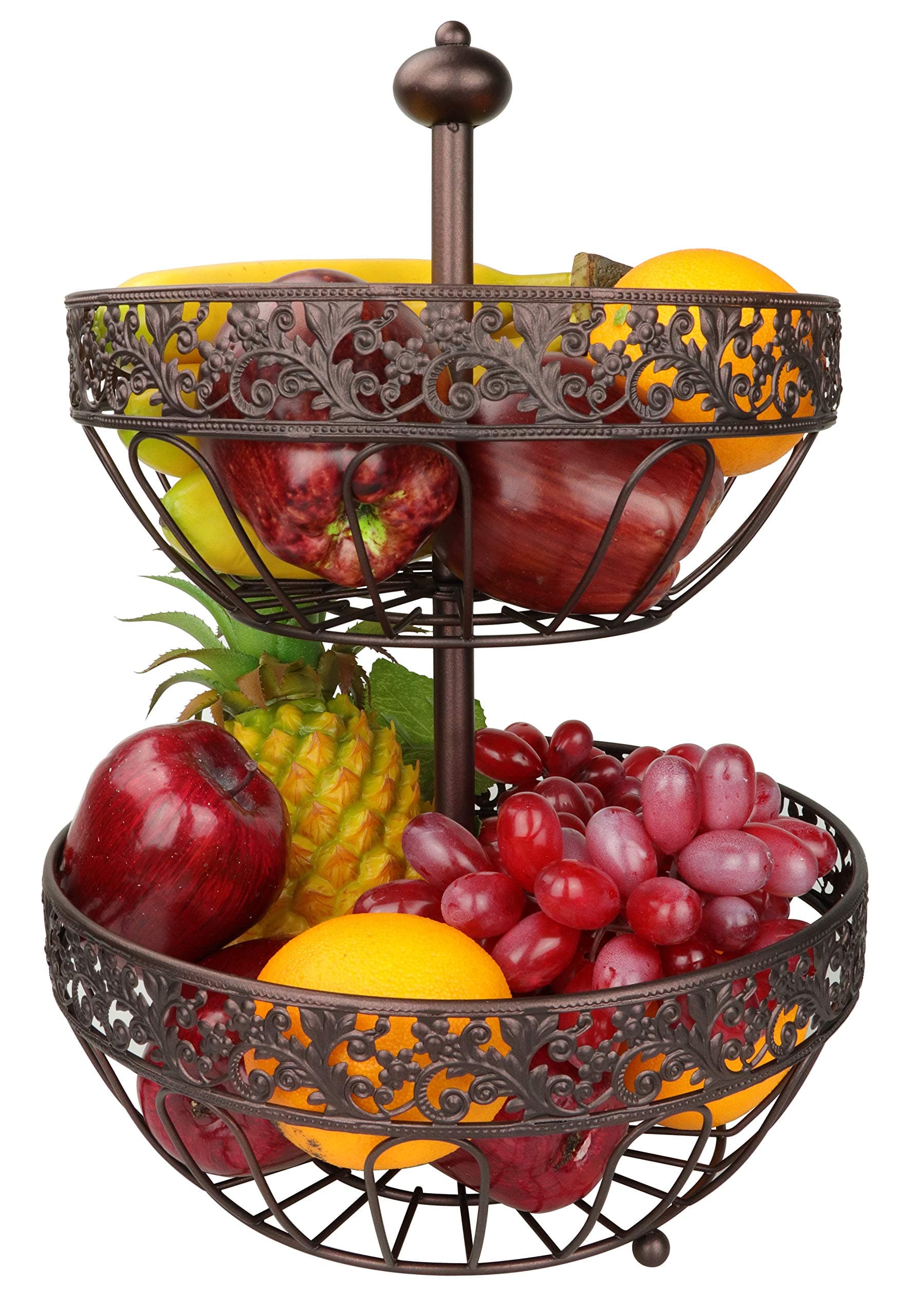 Roselife Fruit Bowl,Fruit Basket 2 Tier,2 Layer Fruit Basket,Metal Storage Basket,Metal Display Bowl,Metal Fruit Bowl (Bronze)