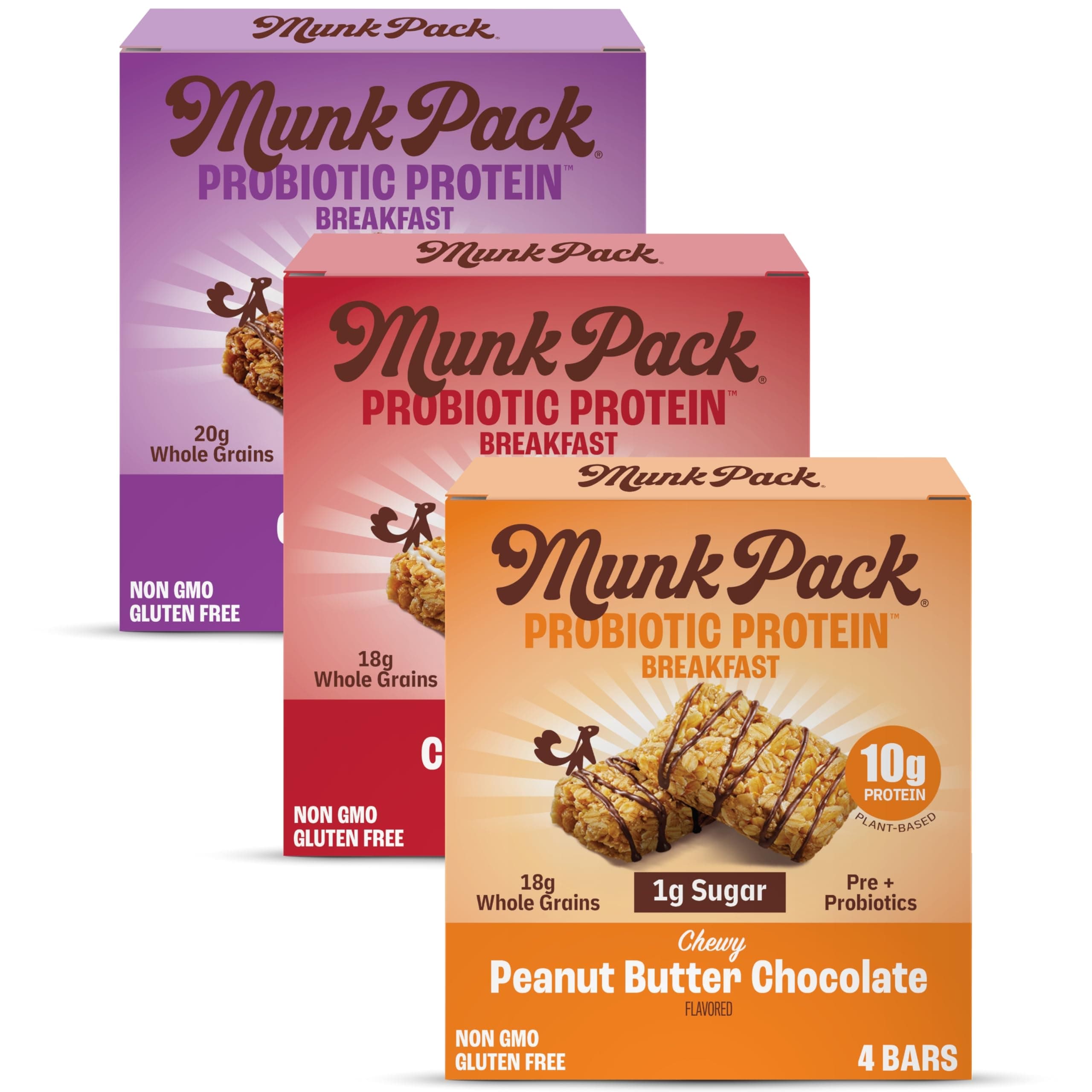 Variety Pack Probiotic Protein Bars | 10g Plant Protein, 1g Sugar, 6g Fiber |Diabetic-Friendly Ideal Breakfast Bars - On-the-Go Snacks, Gluten-Free, Non-GMO | 12 Count