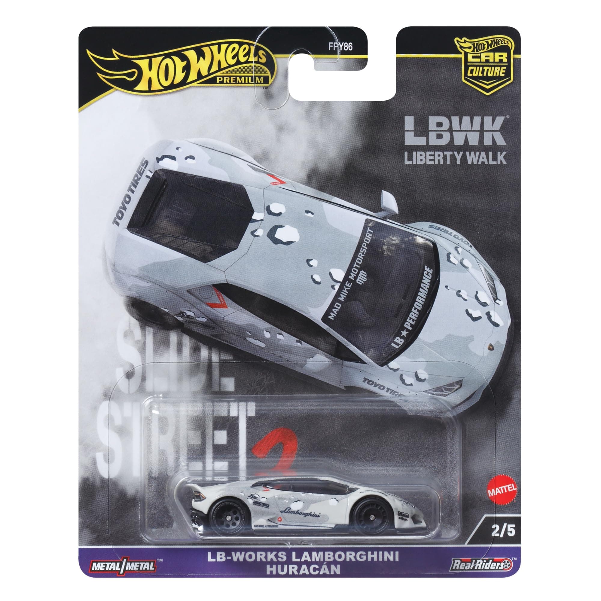 Premium Car Culture Collectible Toy Car, 1:64 Scale Die-Cast LB-Works Lamborghini Huracan Coupe, Slide Street Vehicle with Real Riders Tires