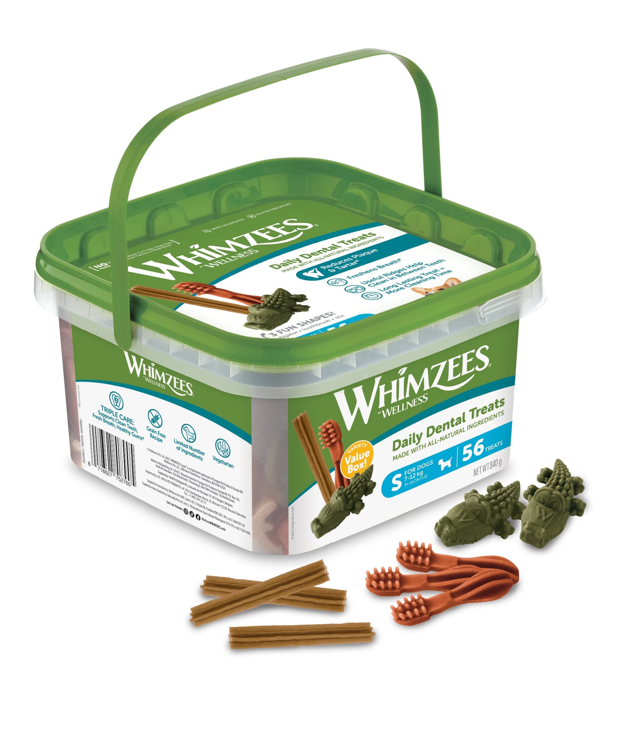 Whimzees Natural Grain Free Daily Dental Dog Treats Variety Packs 56 Small, Grade 840 G