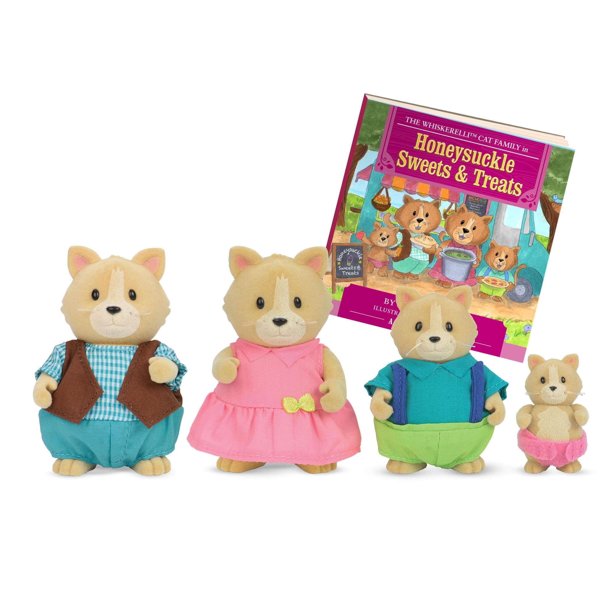 Li'l Woodzeez Whiskerelli Cat Family Set With Storybook