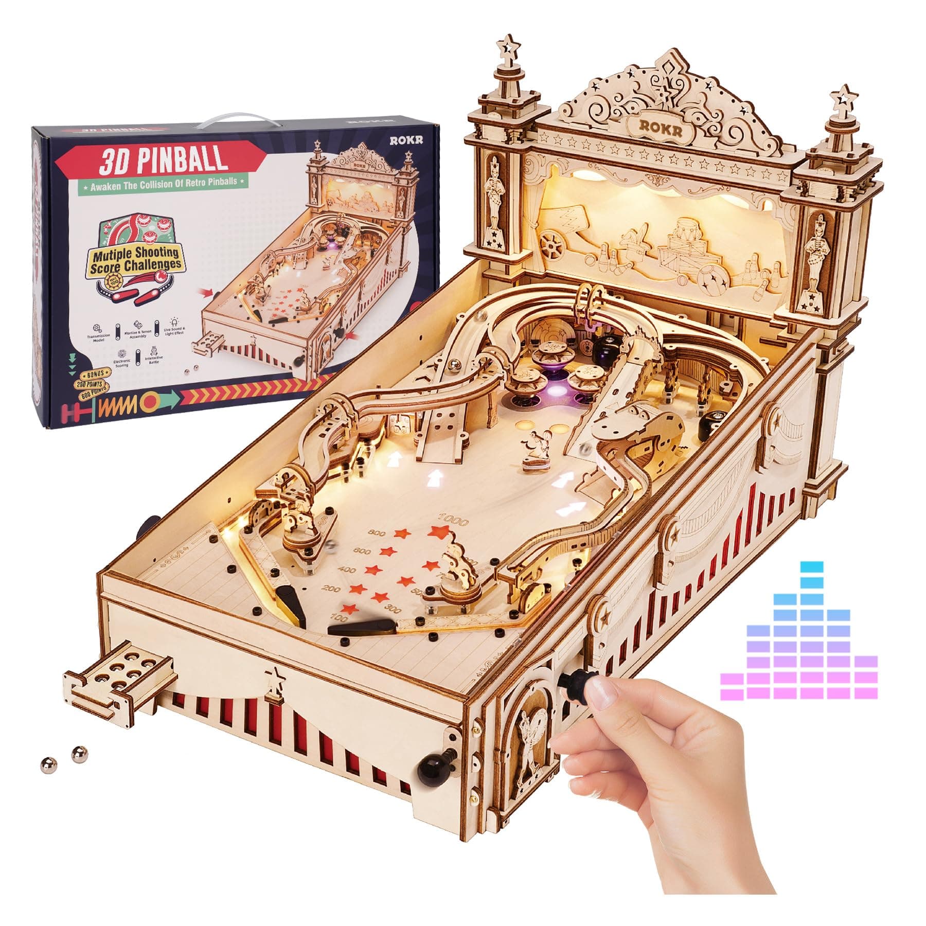ROKR Pinball Model-3D Wooden Puzzle Model Kits for Adults to Build-DIY Table Game Birthday Gift Idea for Men Women(EG01)