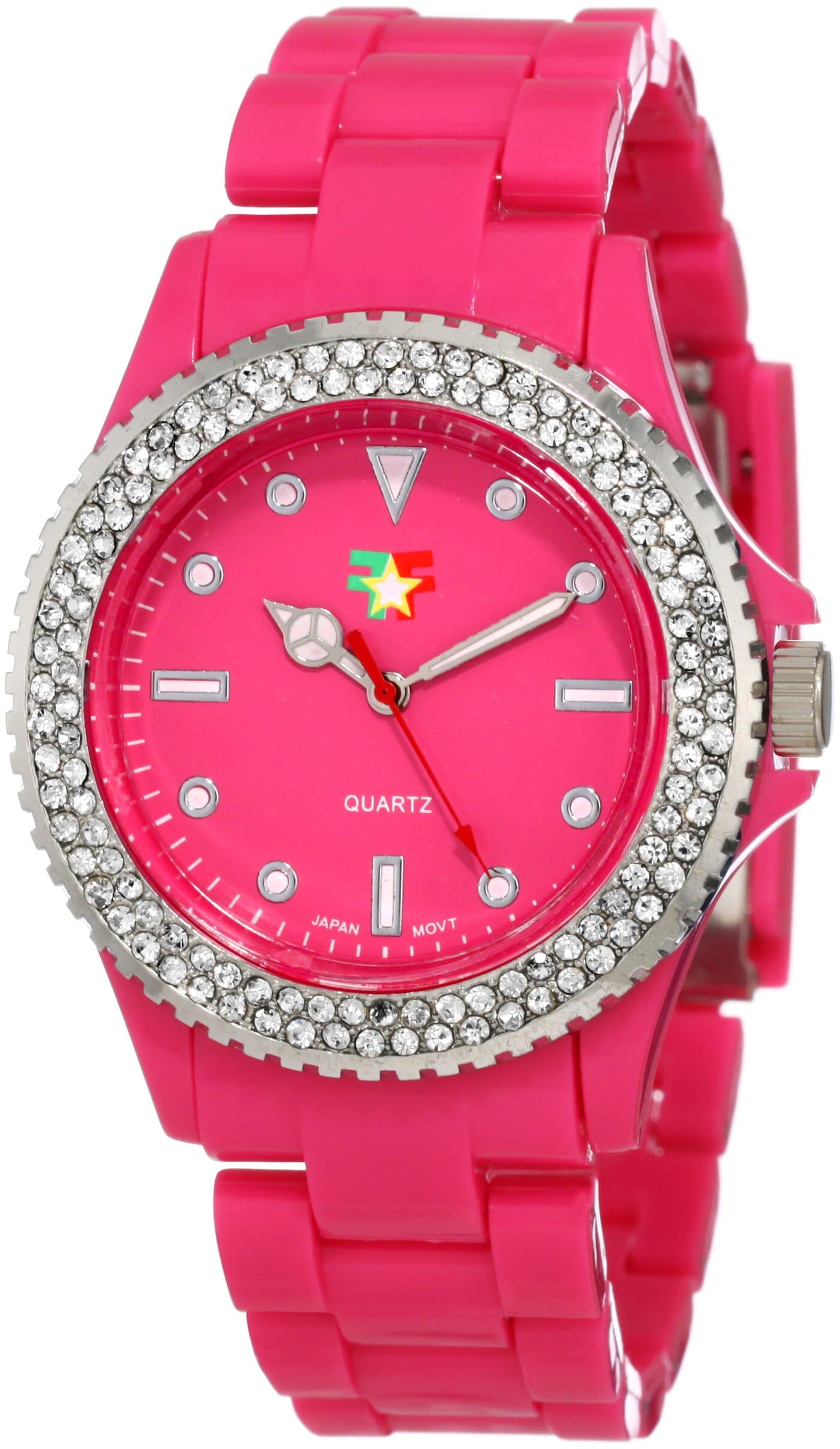 Fancy Face Women's FF0040PI Candy Collection "Finley" Pink Stone Bezel Plastic Bracelet Watch