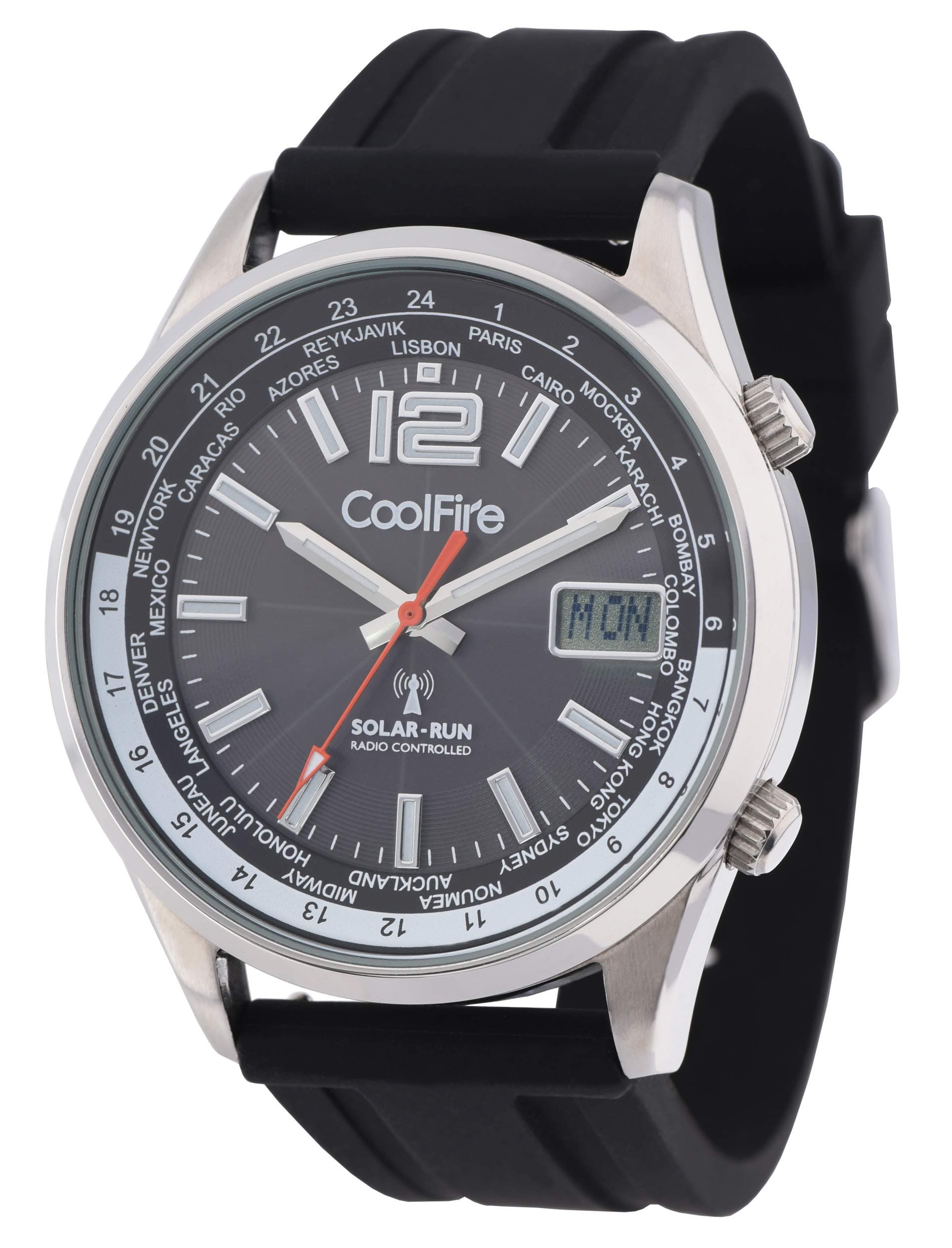 CoolFire - Solar Watch. Solar Powered Atomic Analog Watch, Men Watch. Mens Military Watch, Cool Watch. Military Watch. Stainless Steel, Black Watch. Man Watch Waterproof 1531