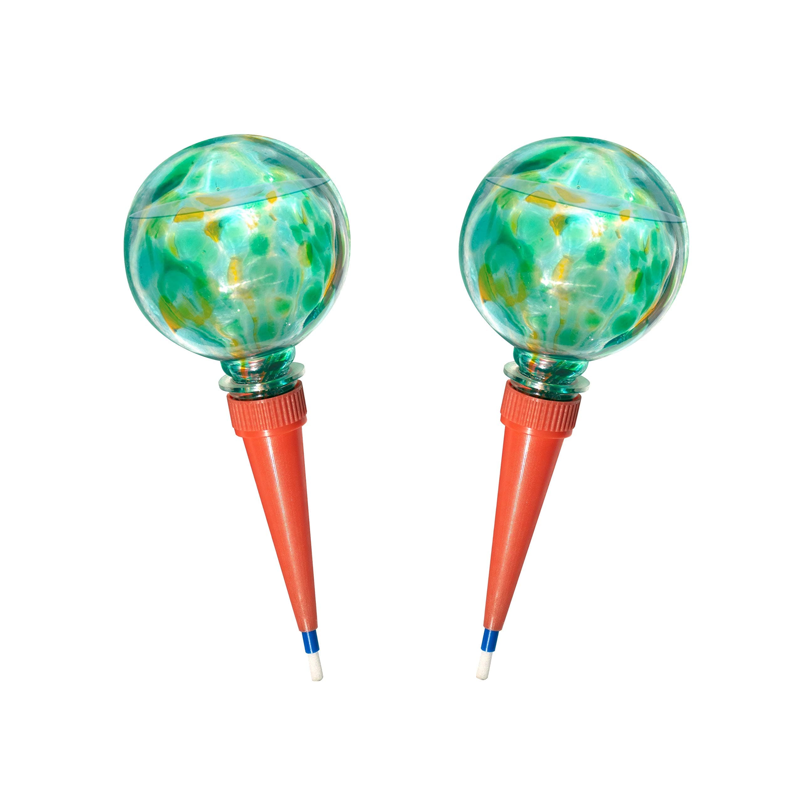 Plantpal 2 Large Decorative Glass Watering Globes, Plant Watering Stakes, Aqua Spikes, Automatic Plant Watering, Practical Watering System That Really Works. Great for House Plants. (Green, Glass).