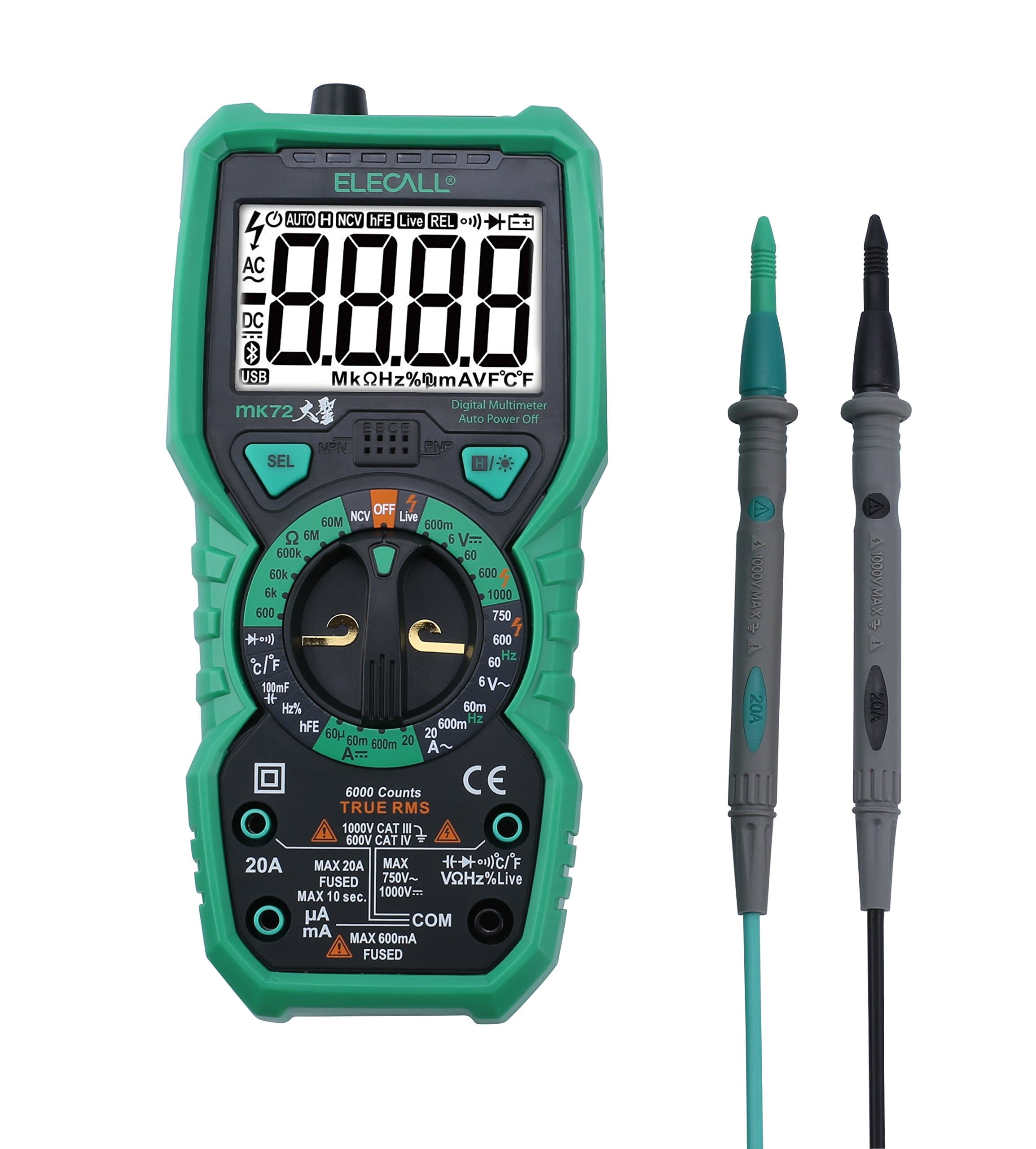 Digital Multimeter Testers 6000 Counts True RMS Tester, DC AC Voltmeter Digital Non-Contact Advanced Digital Multimeter Volt Testers, with LCD Backlight (MK72)