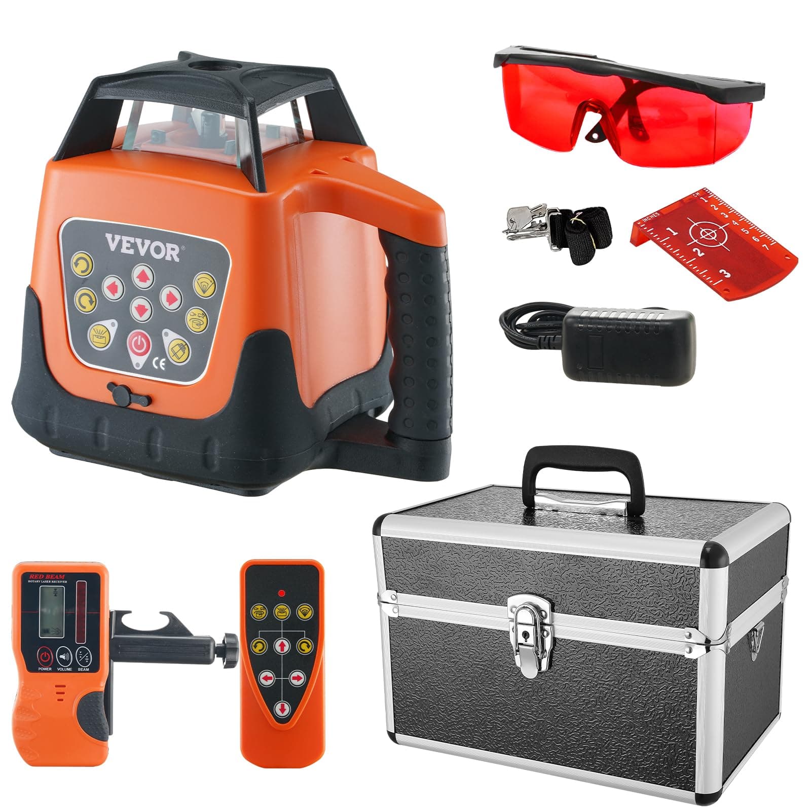 VEVOR Rotary Laser Level 1650ft,360 Degree Self Leveling Red Cross Line Laser,5 Rotation Speeds&4 Scanning Angles Adjustment,IP66 Waterproof Remote Control Manual Self-leveling Mode,Battery Included