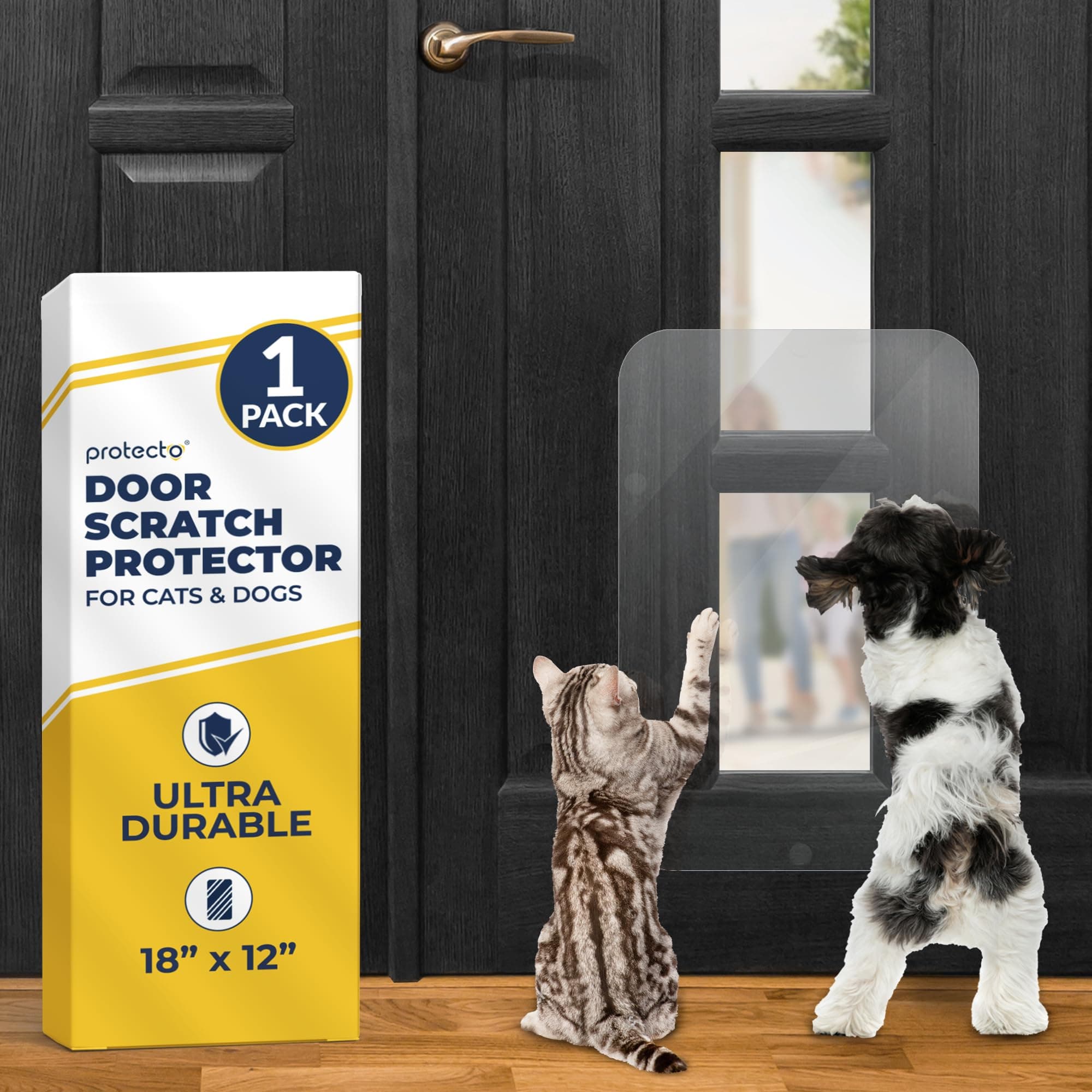 18x12 Door Protector from Dog Scratching – Cat & Dog Scratch Guard for Indoor/Outdoor Use Easy Install on Doors, Walls, Glass & Screens