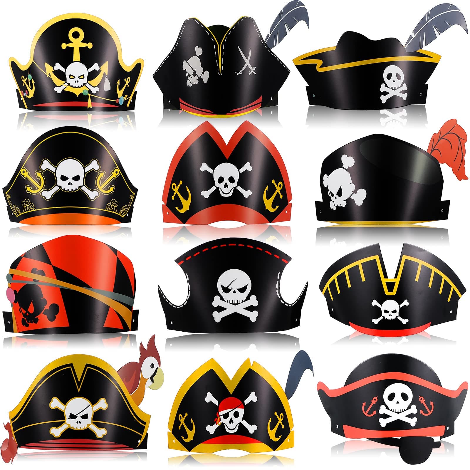 Funtery 48 Pcs Halloween Pirate Hat Pirate Party Accessories Kids Paper Pirate Costume Cap for Caribbean Cosplay